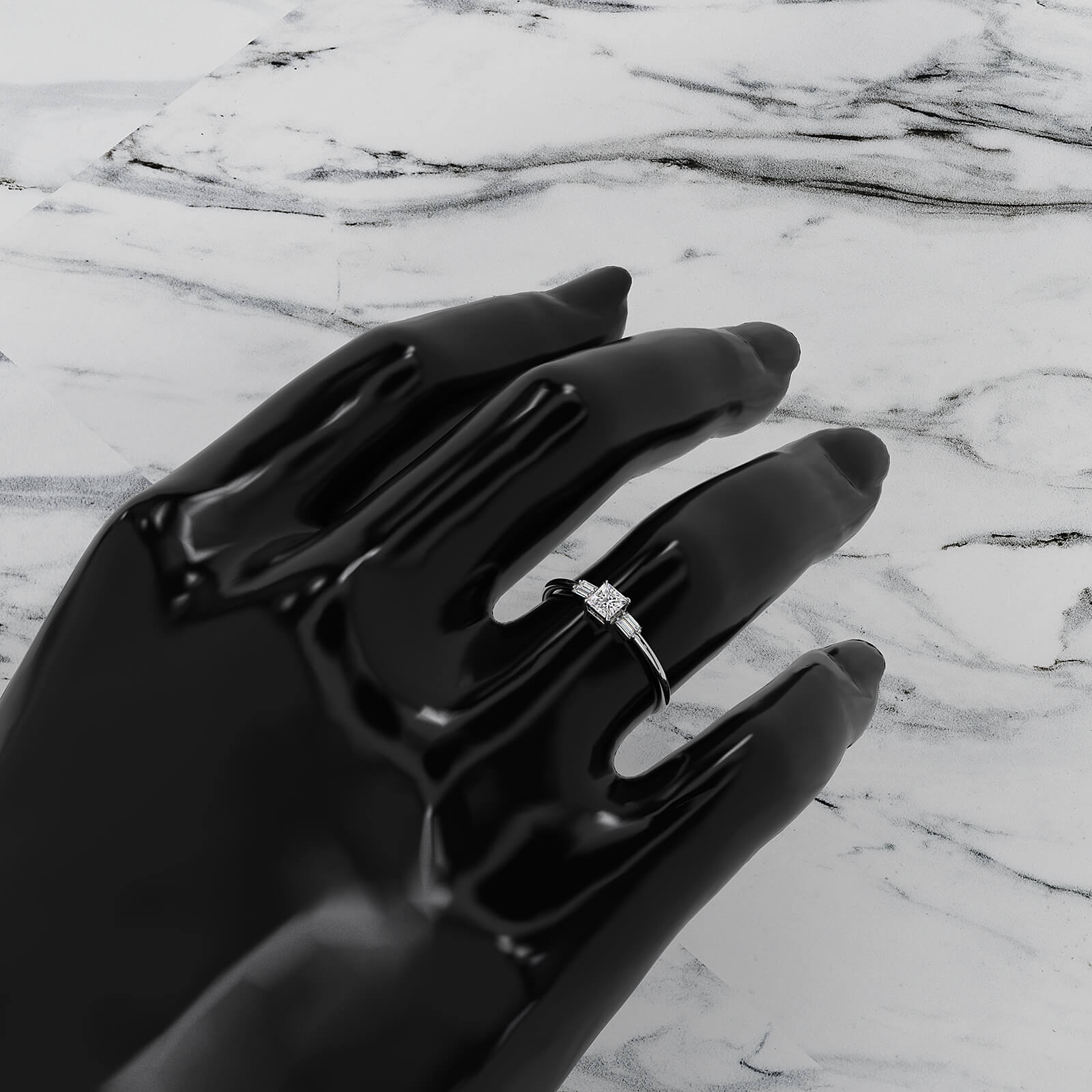 3 Stone Baguette Princess Lab Diamond Fashionable Ring 0.34ctw.