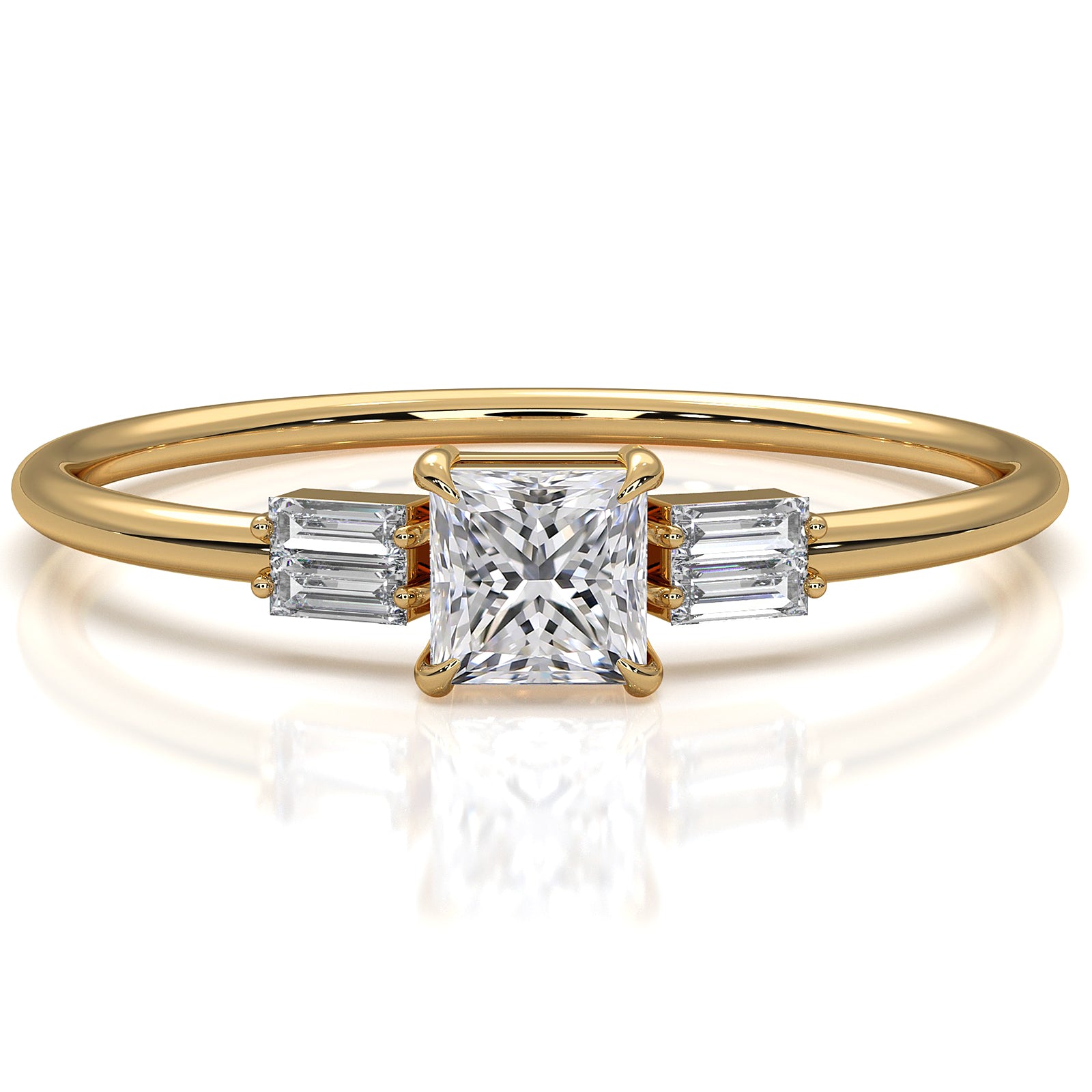 3 Stone Baguette Princess Lab Diamond Fashionable Ring 0.34ctw.