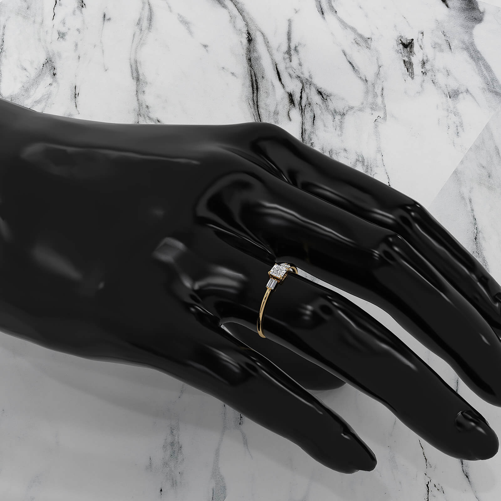 3 Stone Baguette Princess Lab Diamond Fashionable Ring 0.34ctw.