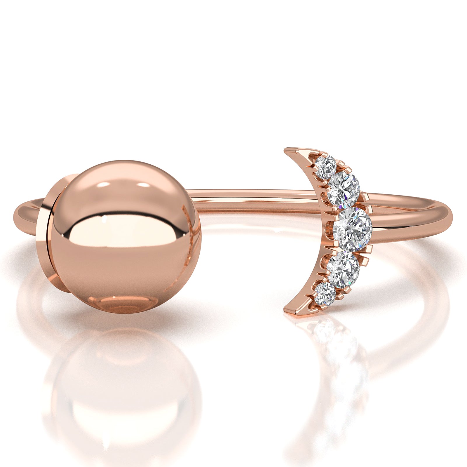 Half Moon Open Band Round Lab Diamond Fashion Anniversary Ring 0.05ctw.