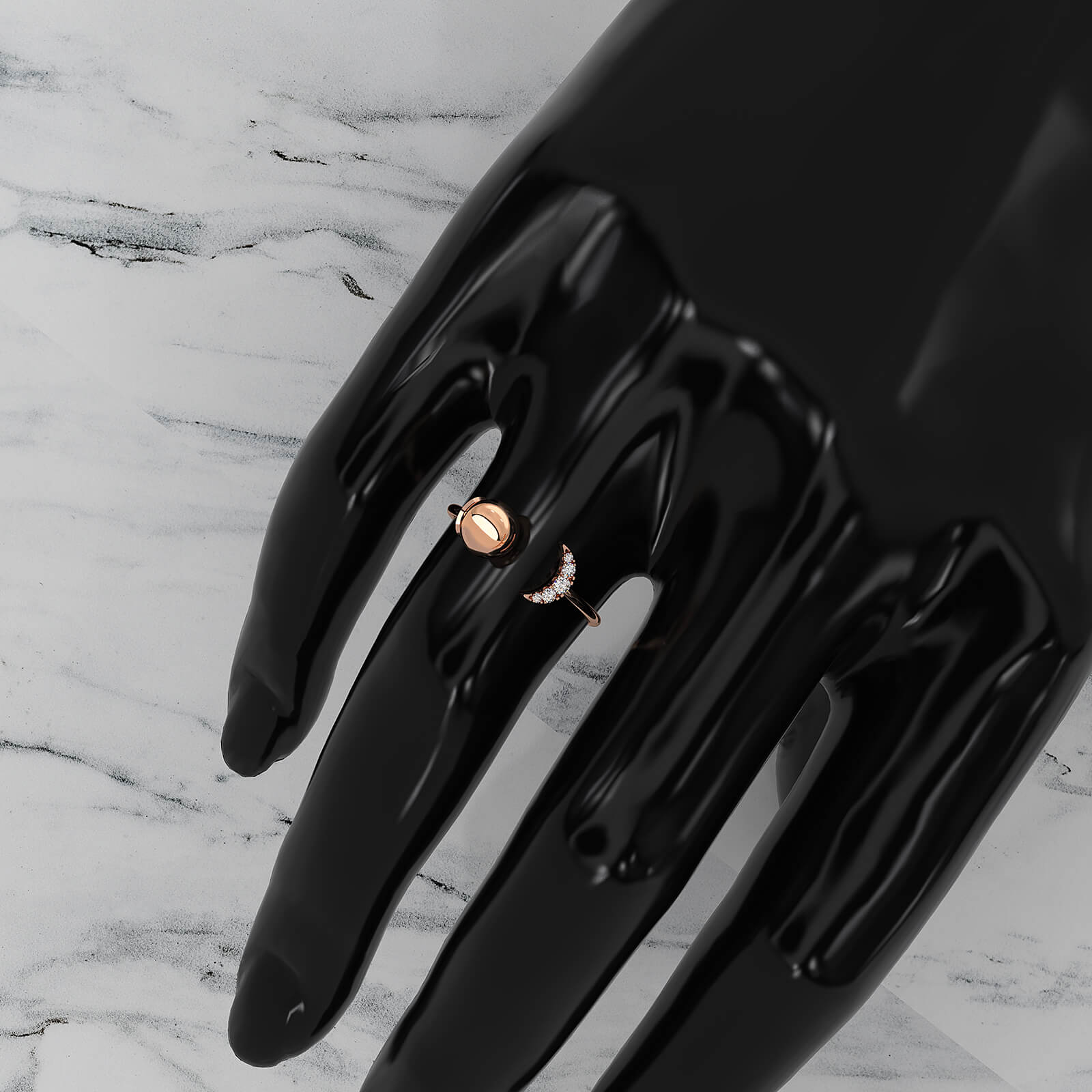 Half Moon Open Band Round Lab Diamond Fashion Anniversary Ring 0.05ctw.