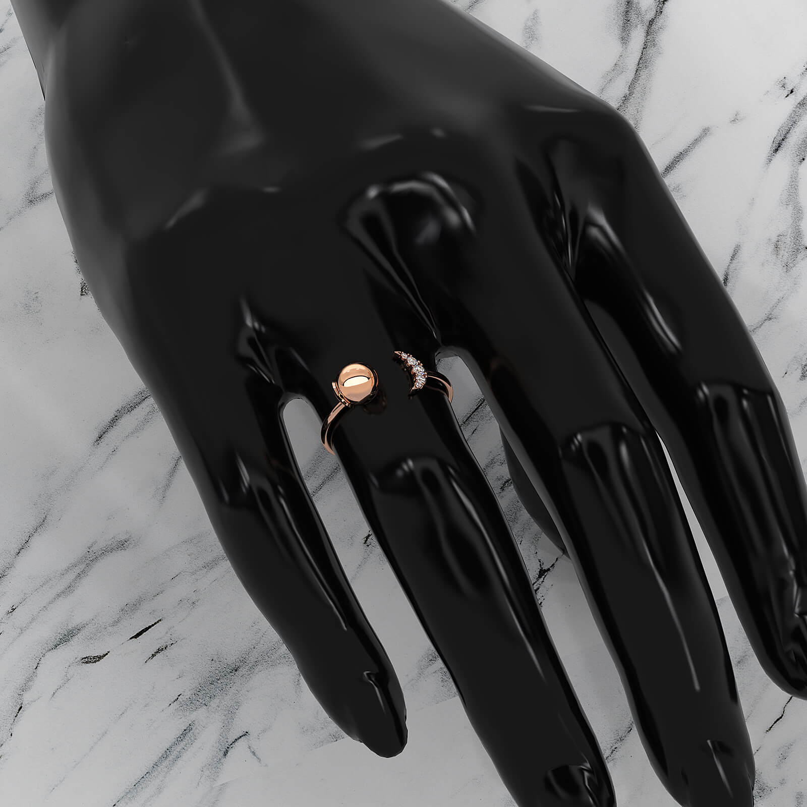 Half Moon Open Band Round Lab Diamond Fashion Anniversary Ring 0.05ctw.