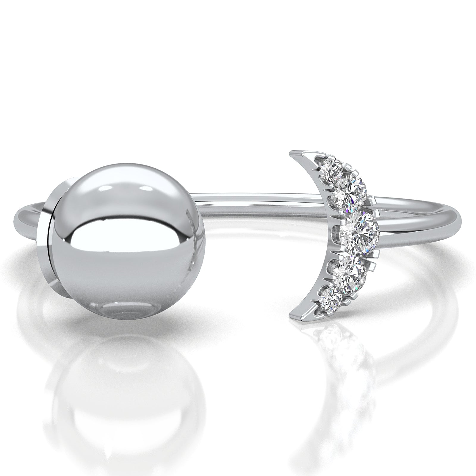 Half Moon Open Band Round Lab Diamond Fashion Anniversary Ring 0.05ctw.