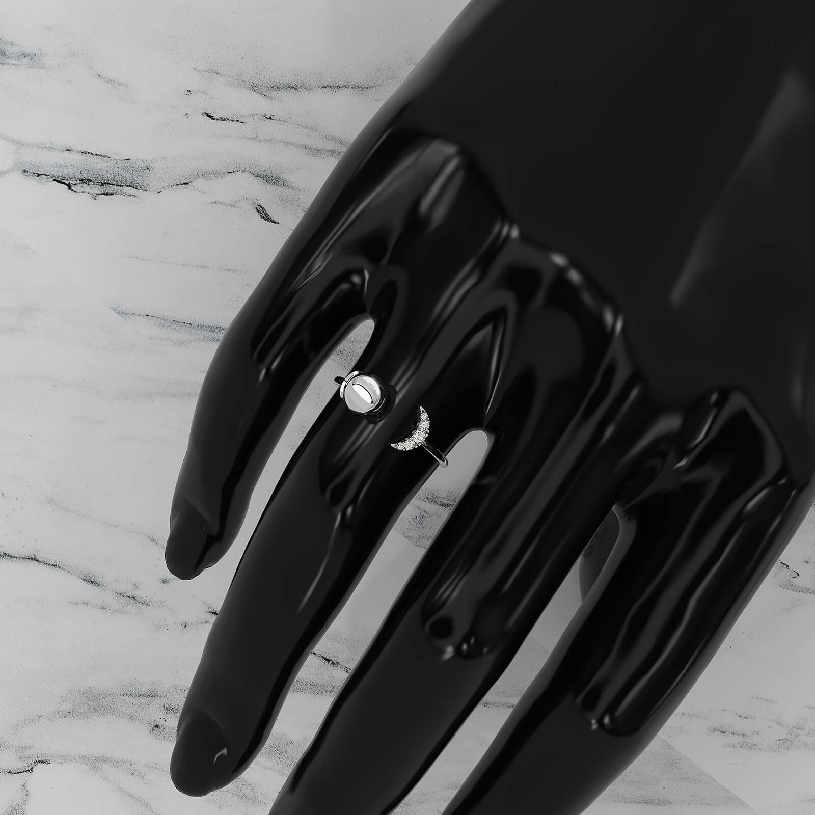 Half Moon Open Band Round Lab Diamond Fashion Anniversary Ring 0.05ctw.