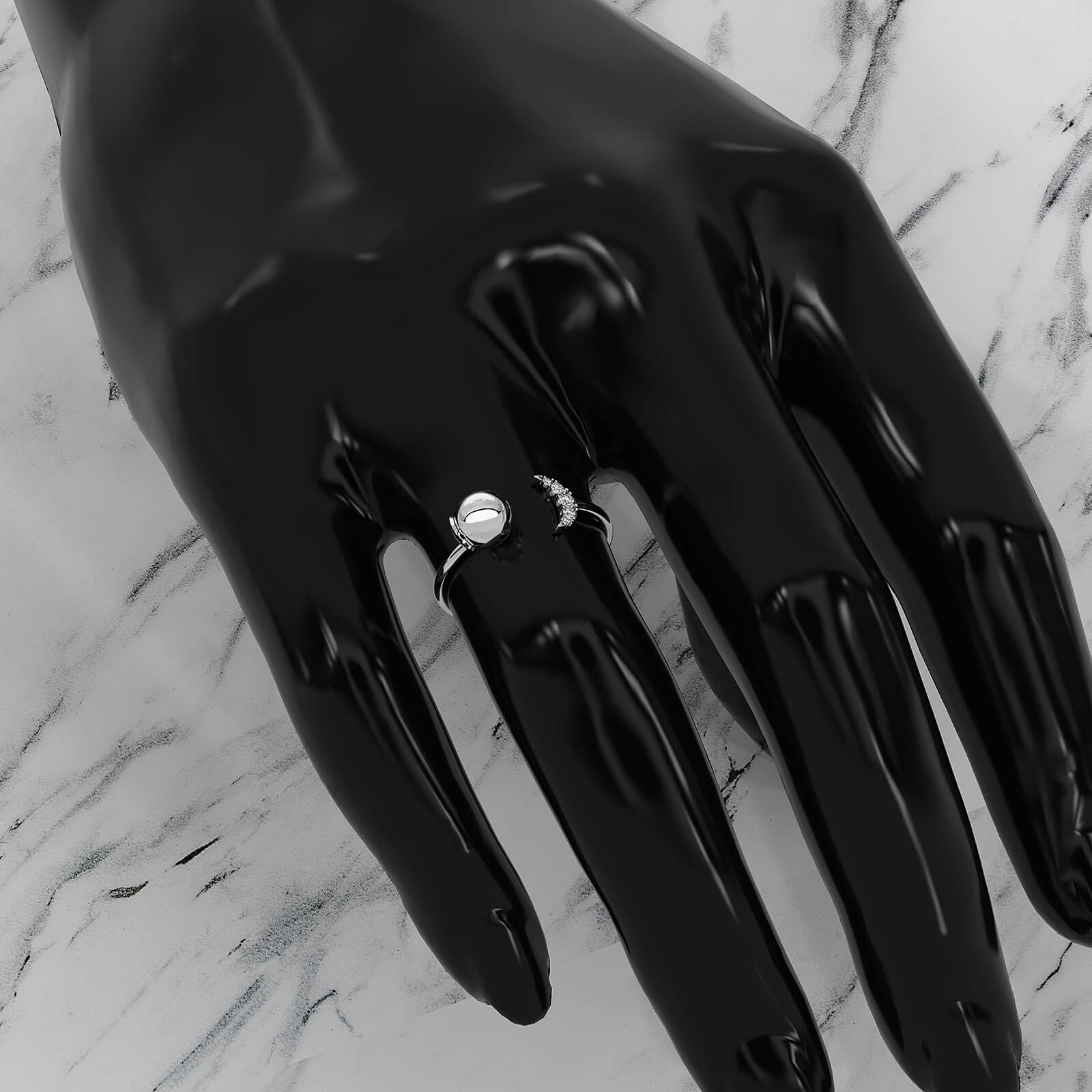 Half Moon Open Band Round Lab Diamond Fashion Anniversary Ring 0.05ctw.