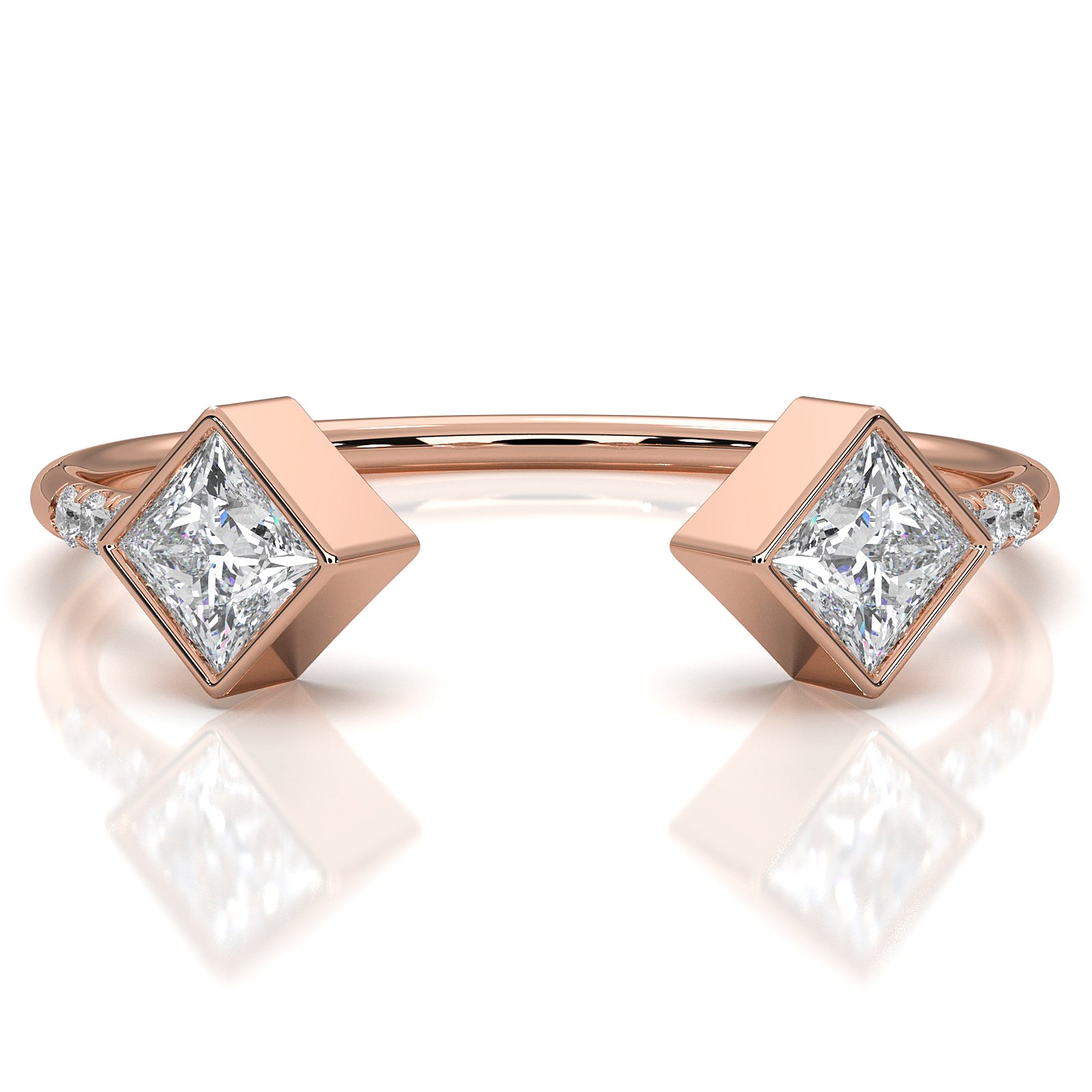 Princess Cut Bezel Set Open Cuff Lab Diamond Fashion Ring 0.37ctw.