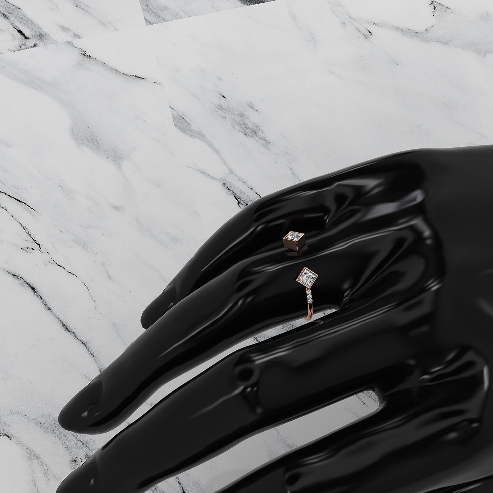 Princess Cut Bezel Set Open Cuff Lab Diamond Fashion Ring 0.37ctw.