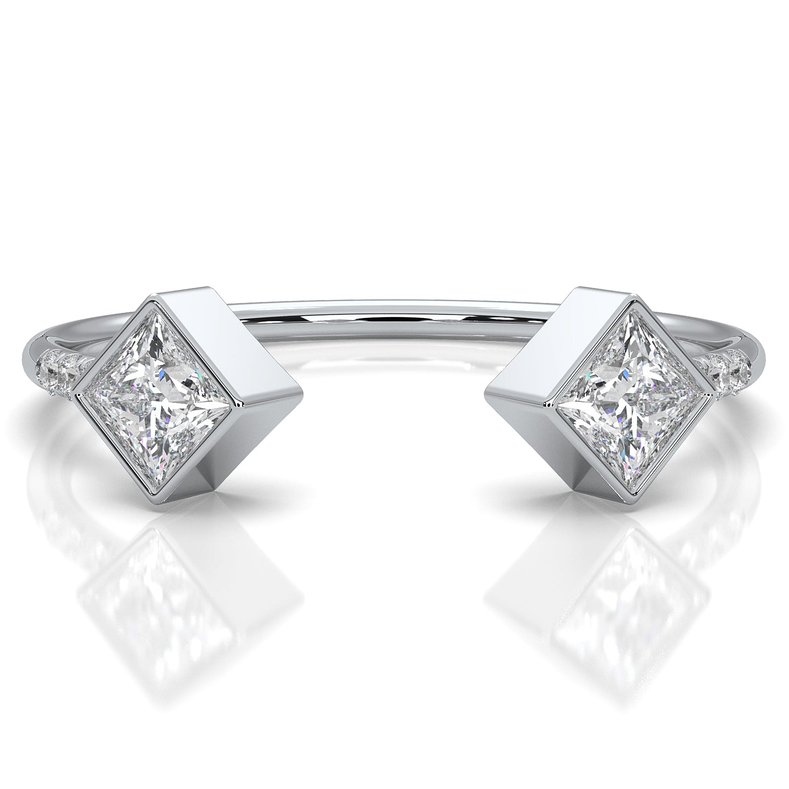 Princess Cut Bezel Set Open Cuff Lab Diamond Fashion Ring 0.37ctw.