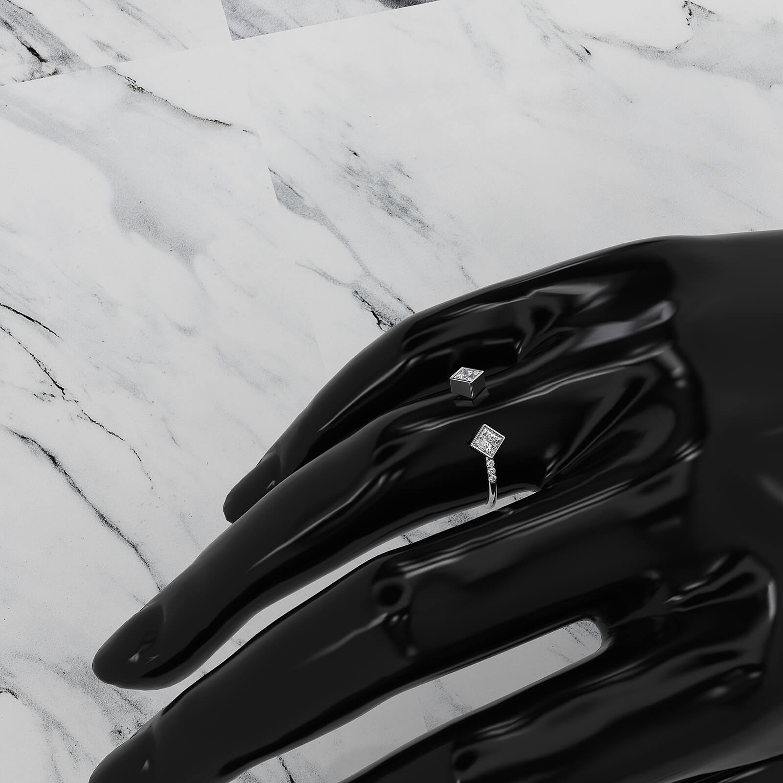 Princess Cut Bezel Set Open Cuff Lab Diamond Fashion Ring 0.37ctw.