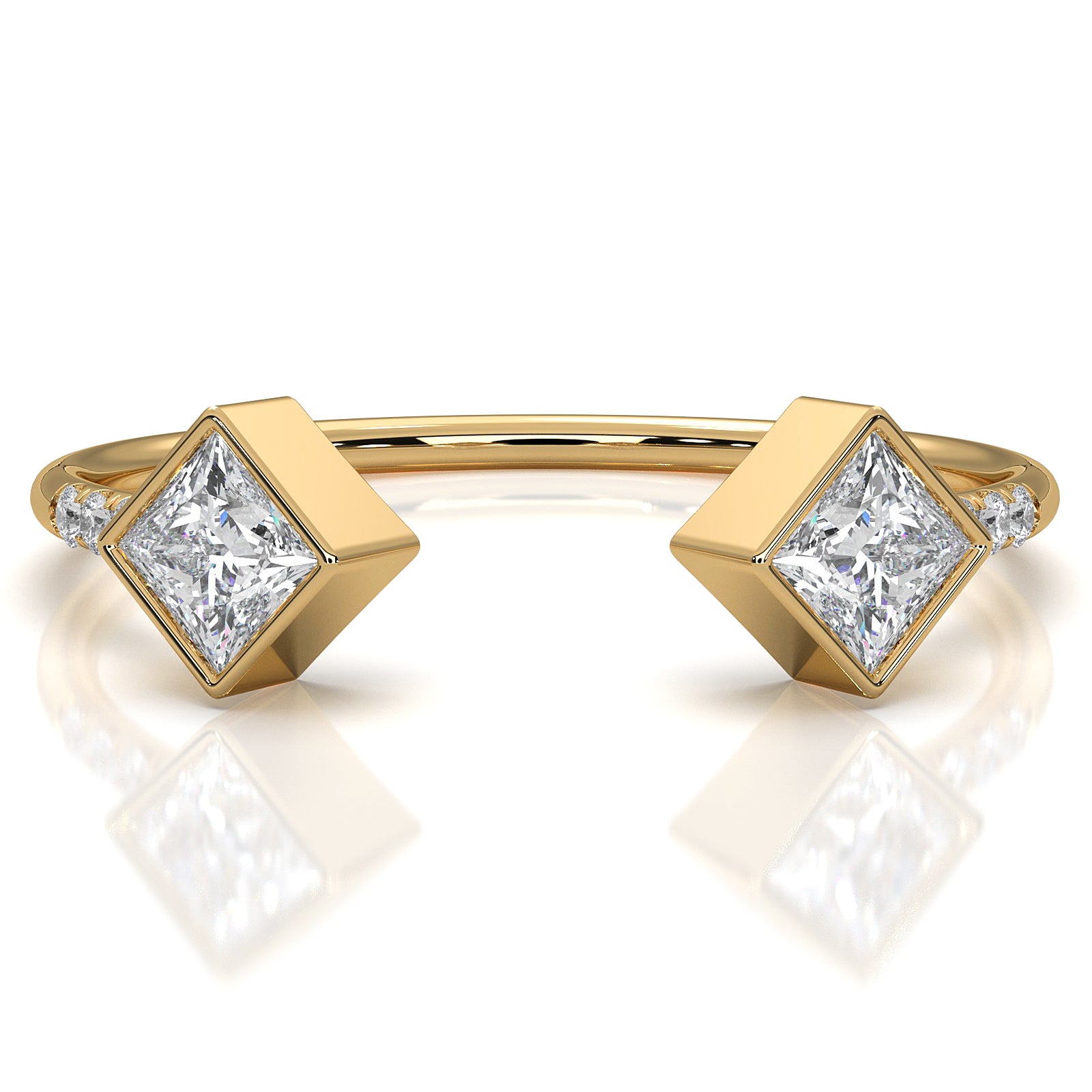 Princess Cut Bezel Set Open Cuff Lab Diamond Fashion Ring 0.37ctw.