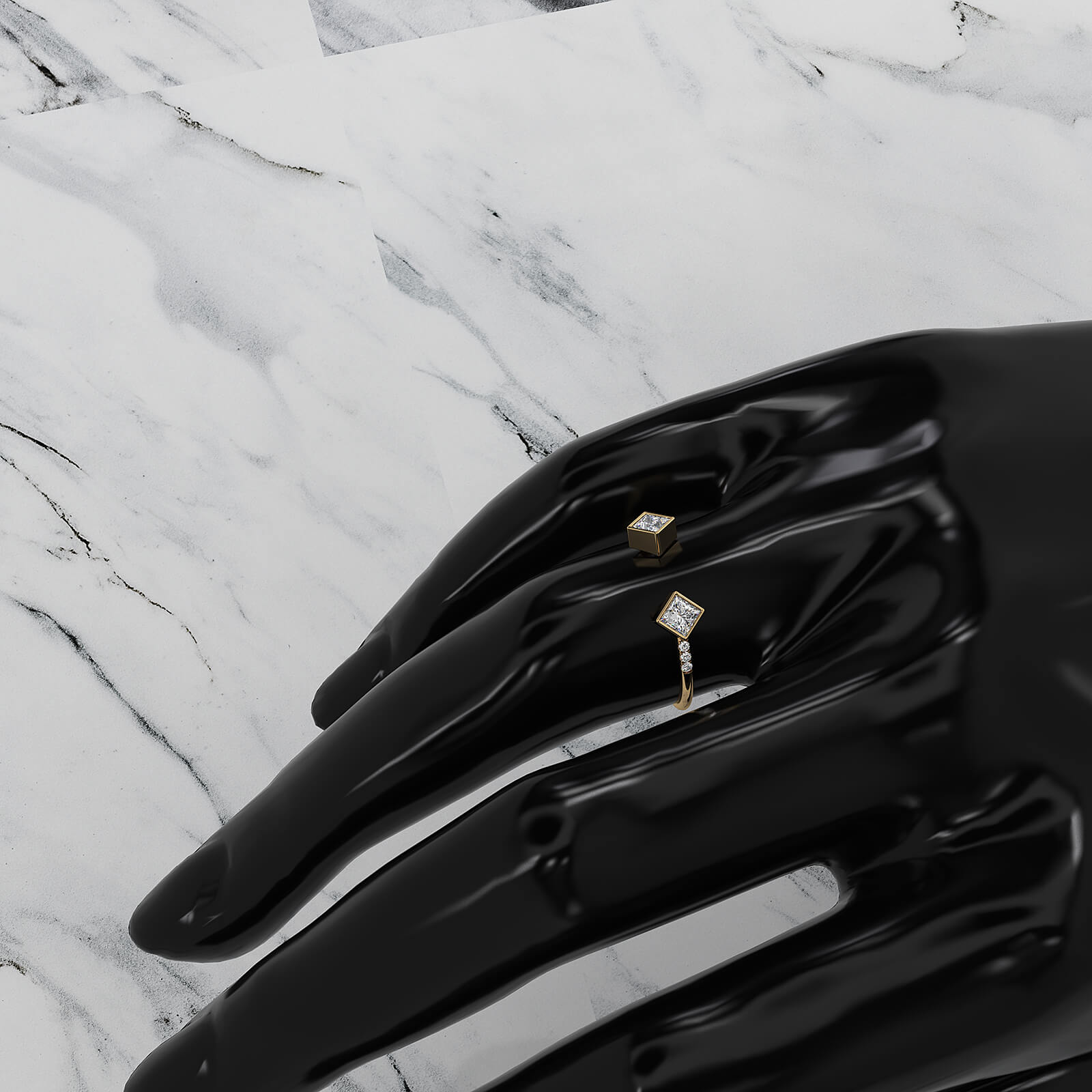 Princess Cut Bezel Set Open Cuff Lab Diamond Fashion Ring 0.37ctw.