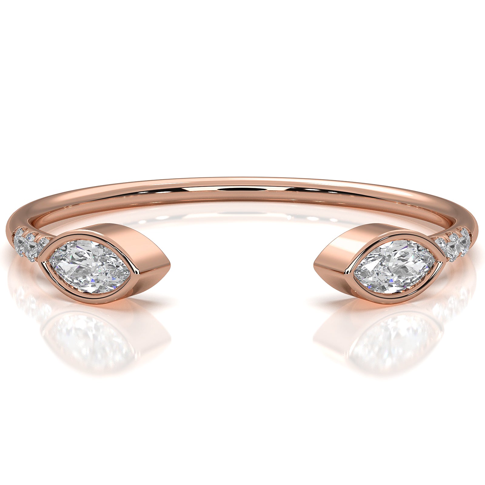 Minimalist Marquise Shape Open Lab Diamond Fashion Ring 0.13ctw.