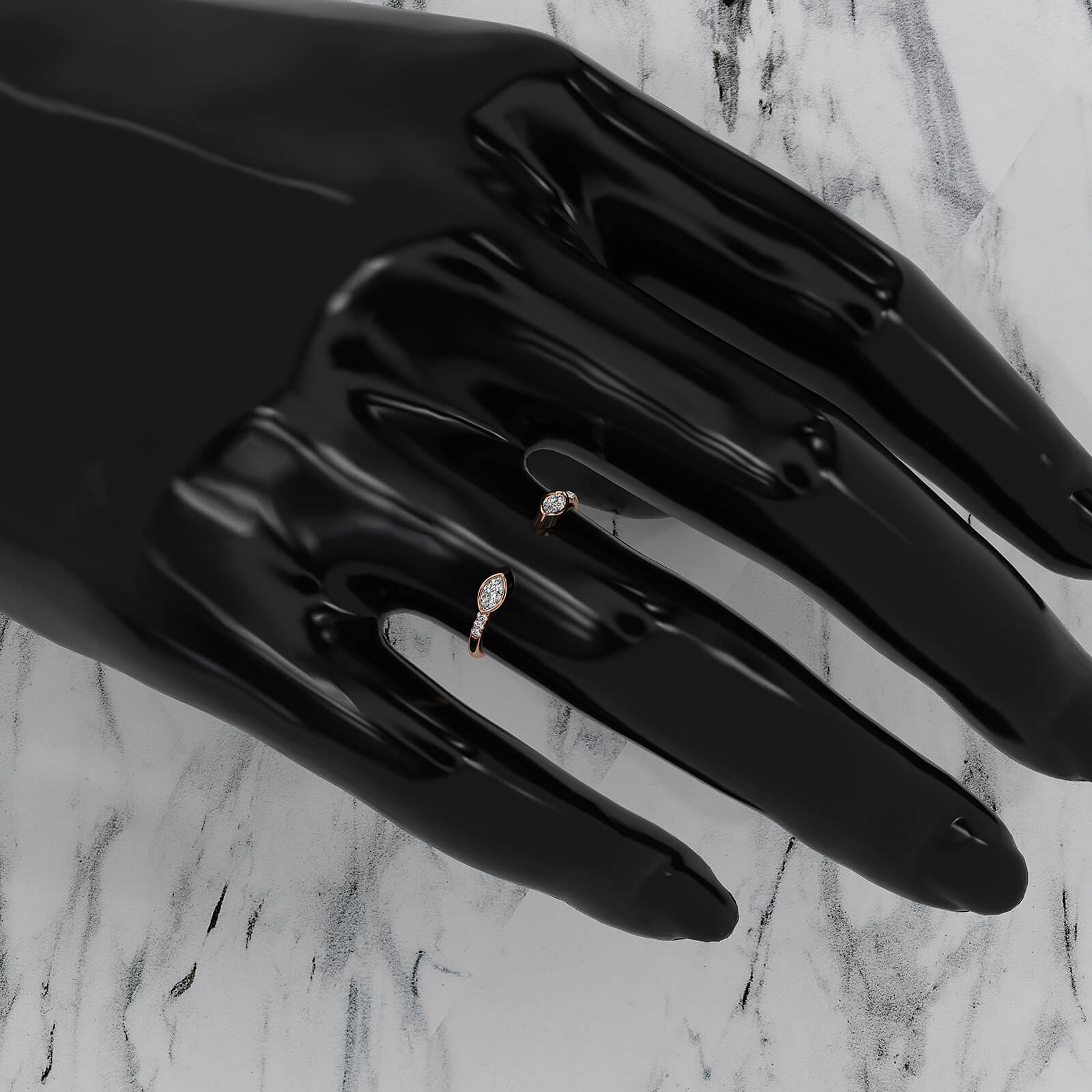 Minimalist Marquise Shape Open Lab Diamond Fashion Ring 0.13ctw.