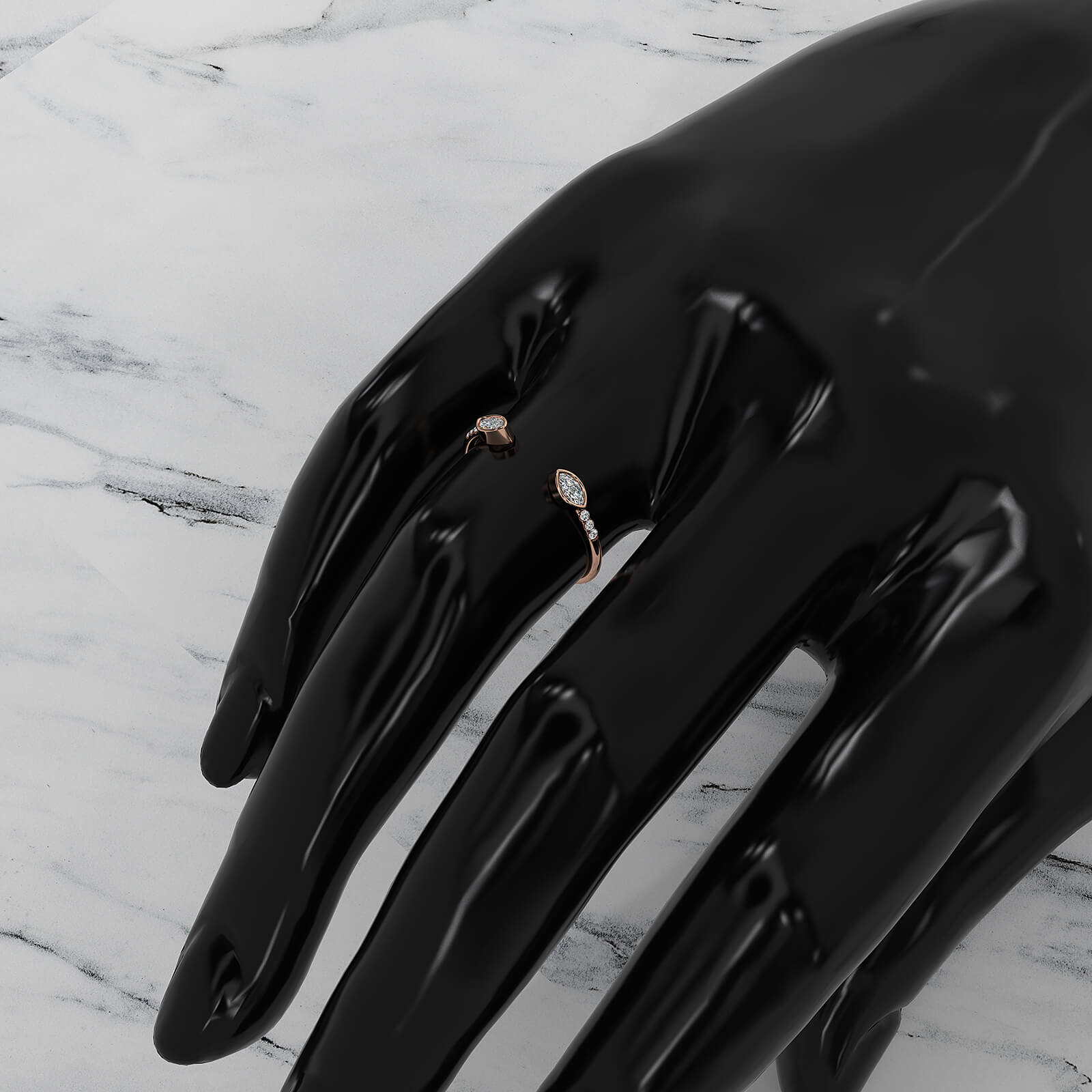 Minimalist Marquise Shape Open Lab Diamond Fashion Ring 0.13ctw.