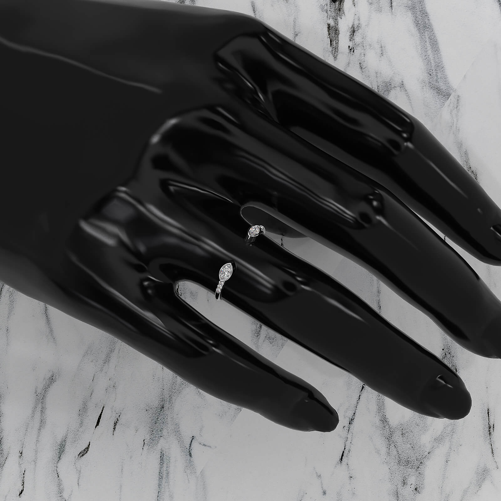 Minimalist Marquise Shape Open Lab Diamond Fashion Ring 0.13ctw.