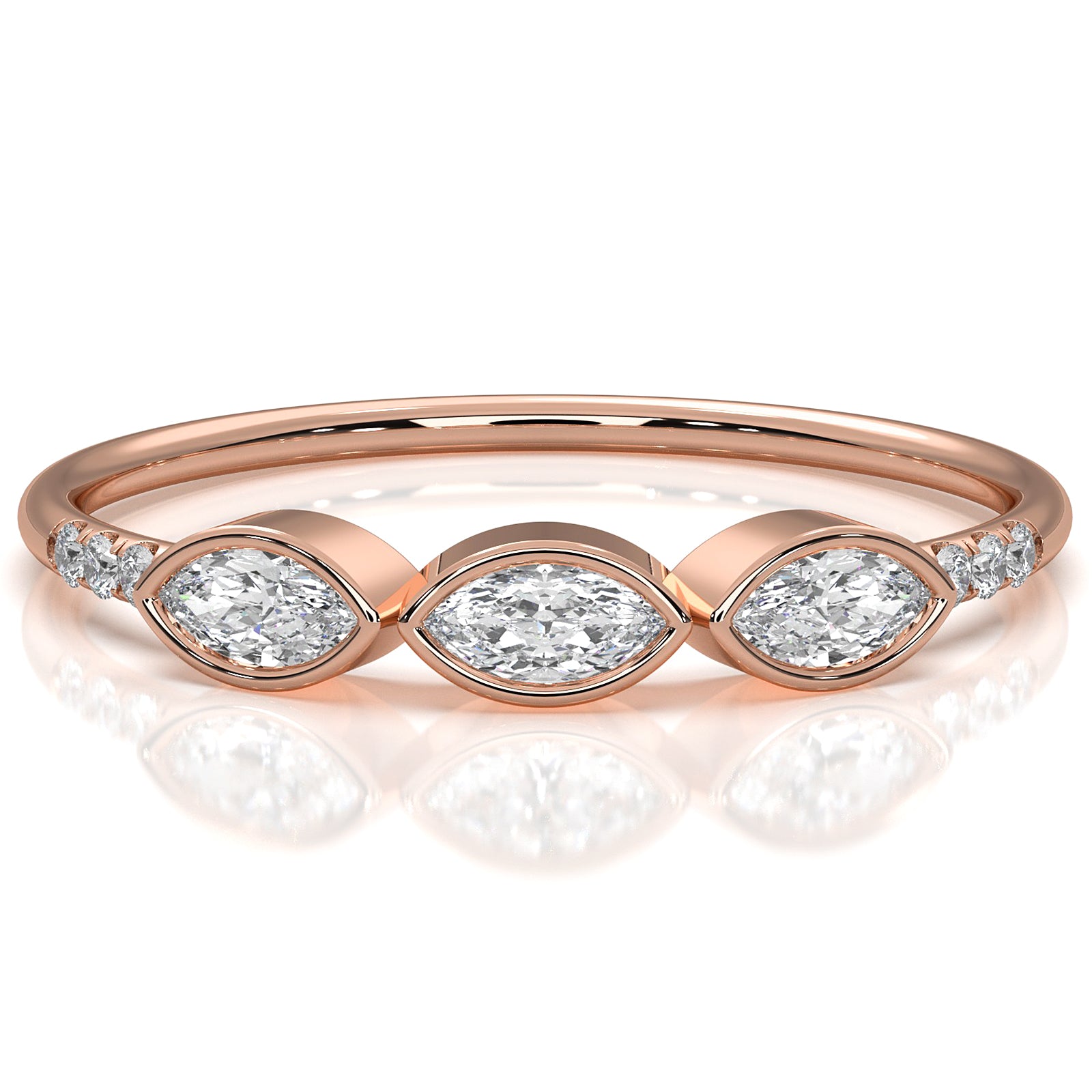 Stackable 3 Stone Bezel Set Marquise Lab Diamond Fashion Ring 0.19ctw.