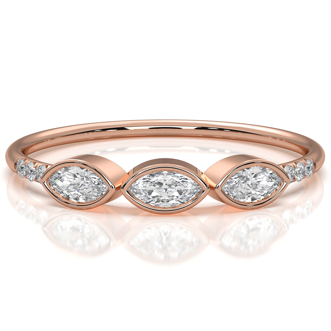 Stackable 3 Stone Bezel Set Marquise Lab Diamond Fashion Ring 0.19ctw.