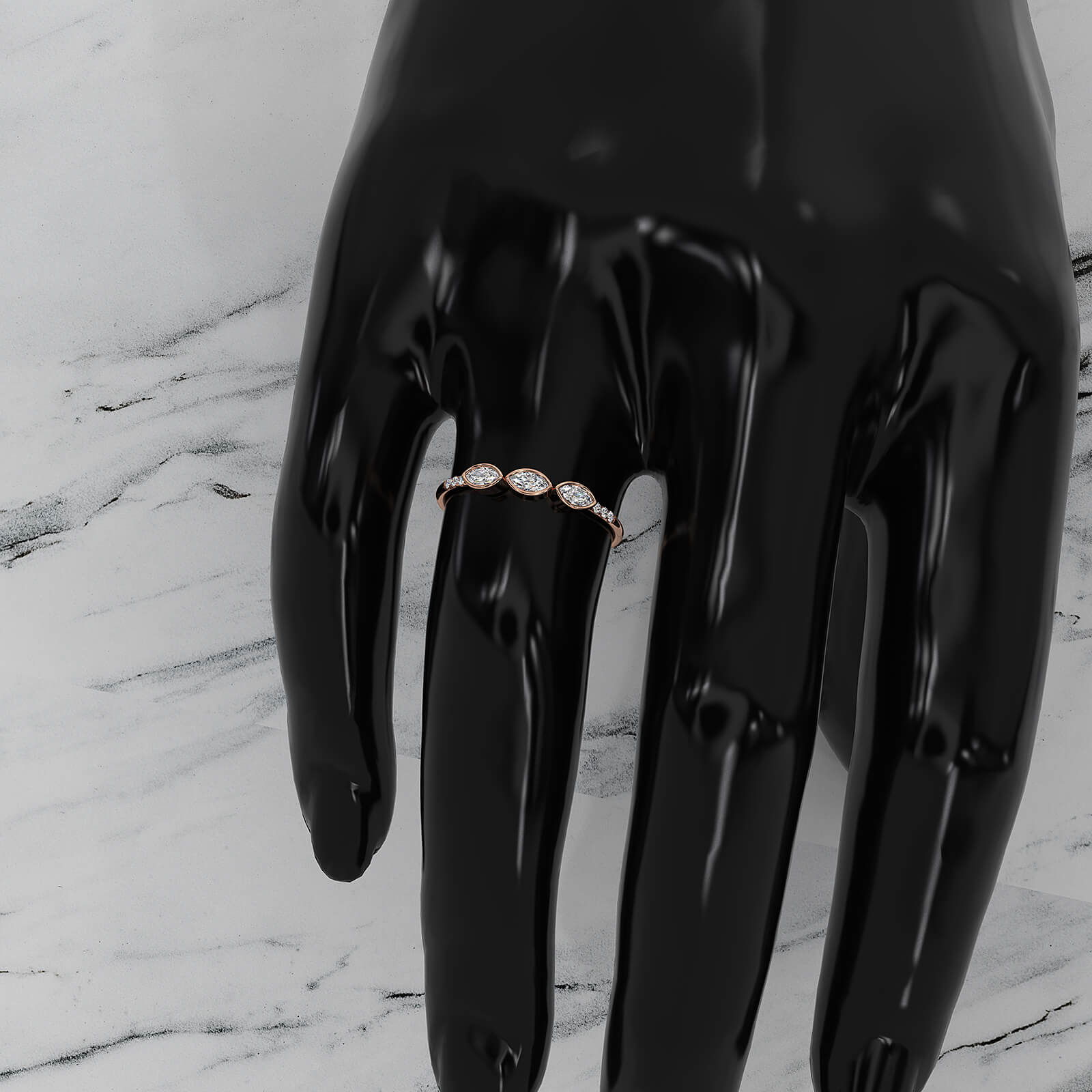 Stackable 3 Stone Bezel Set Marquise Lab Diamond Fashion Ring 0.19ctw.