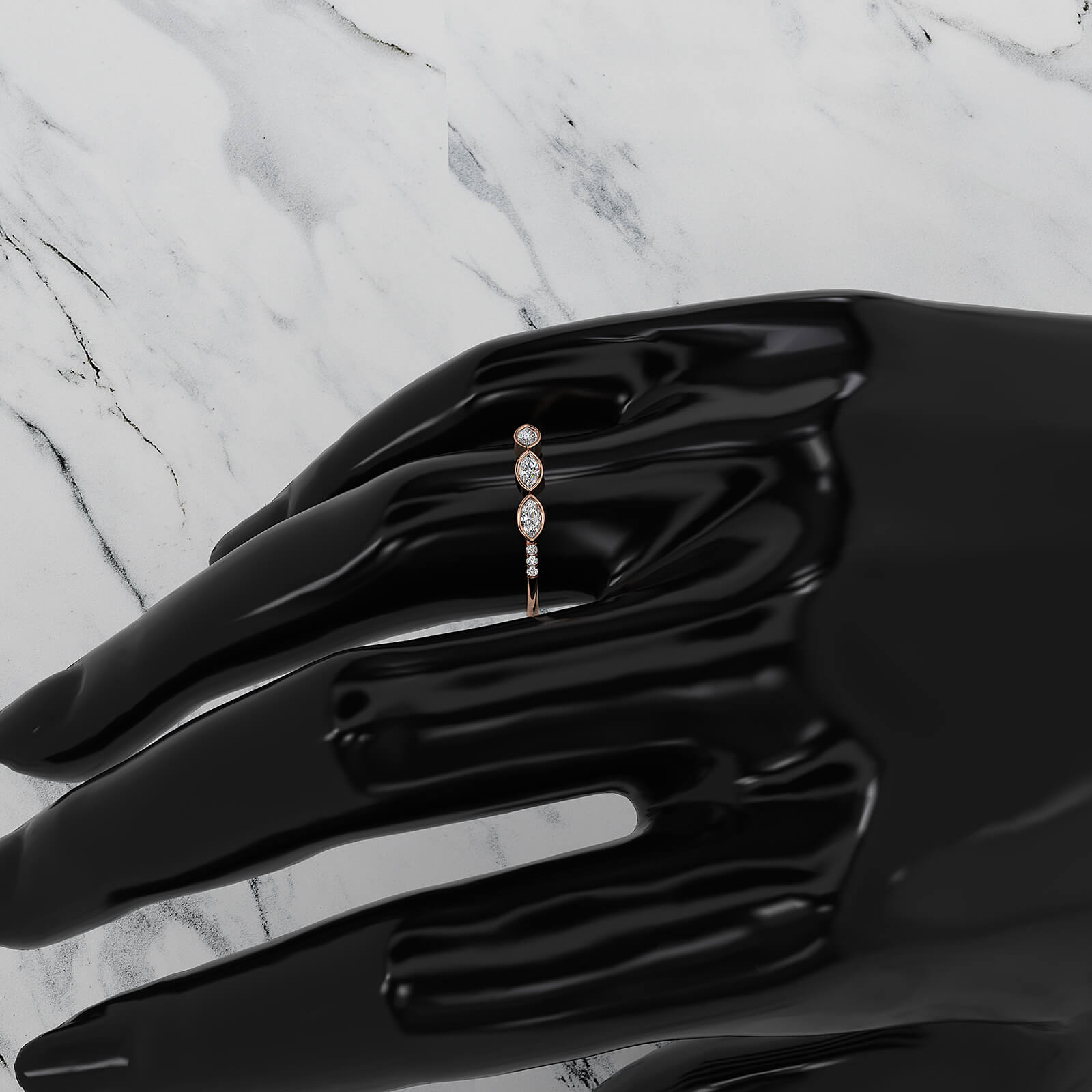 Stackable 3 Stone Bezel Set Marquise Lab Diamond Fashion Ring 0.19ctw.