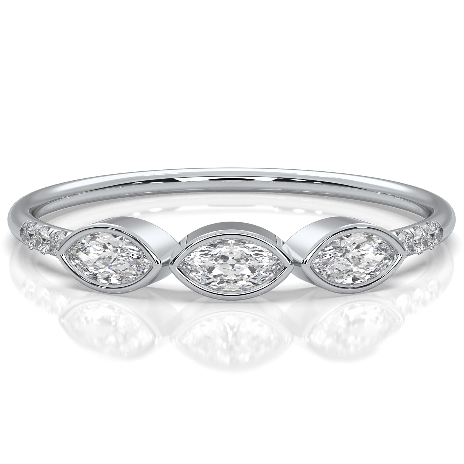 Stackable 3 Stone Bezel Set Marquise Lab Diamond Fashion Ring 0.19ctw.