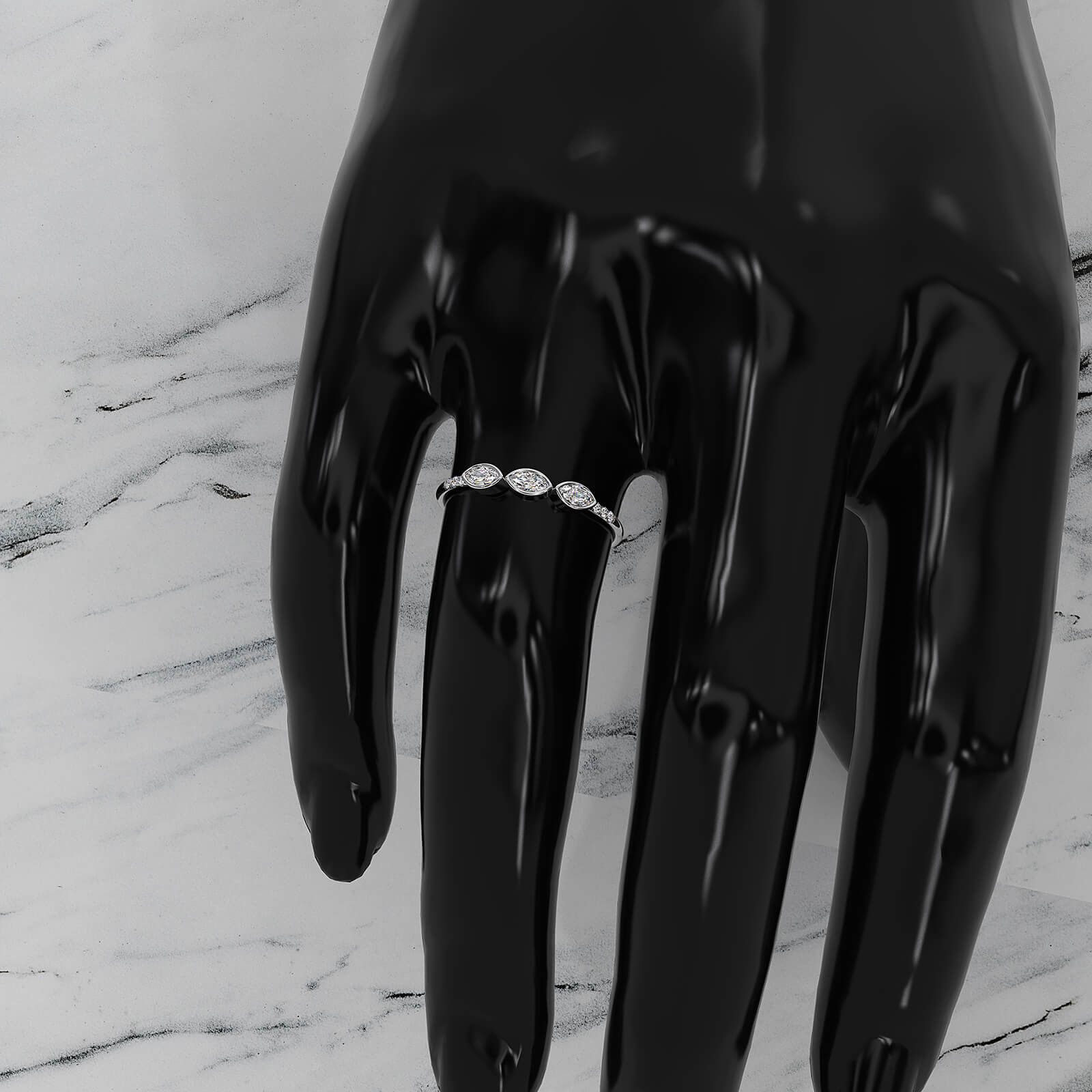 Stackable 3 Stone Bezel Set Marquise Lab Diamond Fashion Ring 0.19ctw.