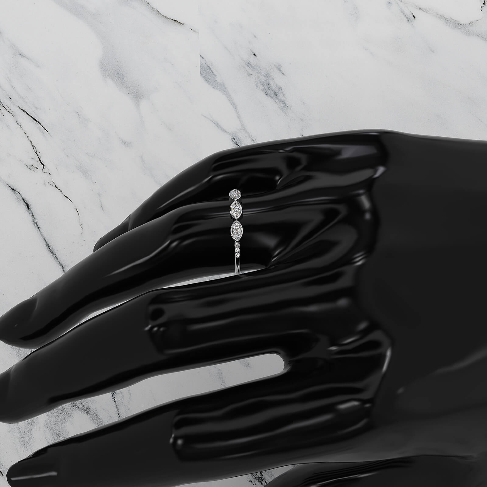 Stackable 3 Stone Bezel Set Marquise Lab Diamond Fashion Ring 0.19ctw.