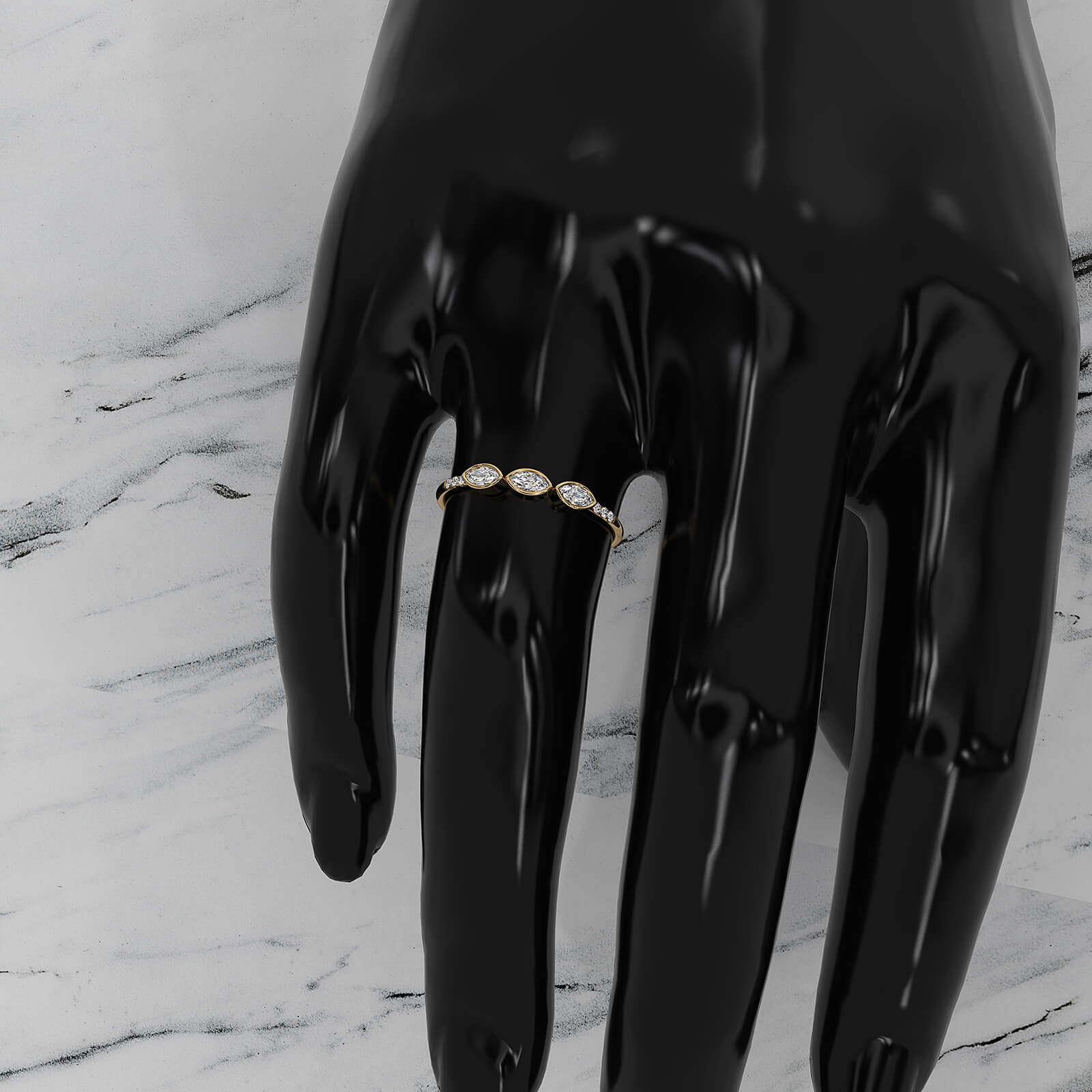 Stackable 3 Stone Bezel Set Marquise Lab Diamond Fashion Ring 0.19ctw.