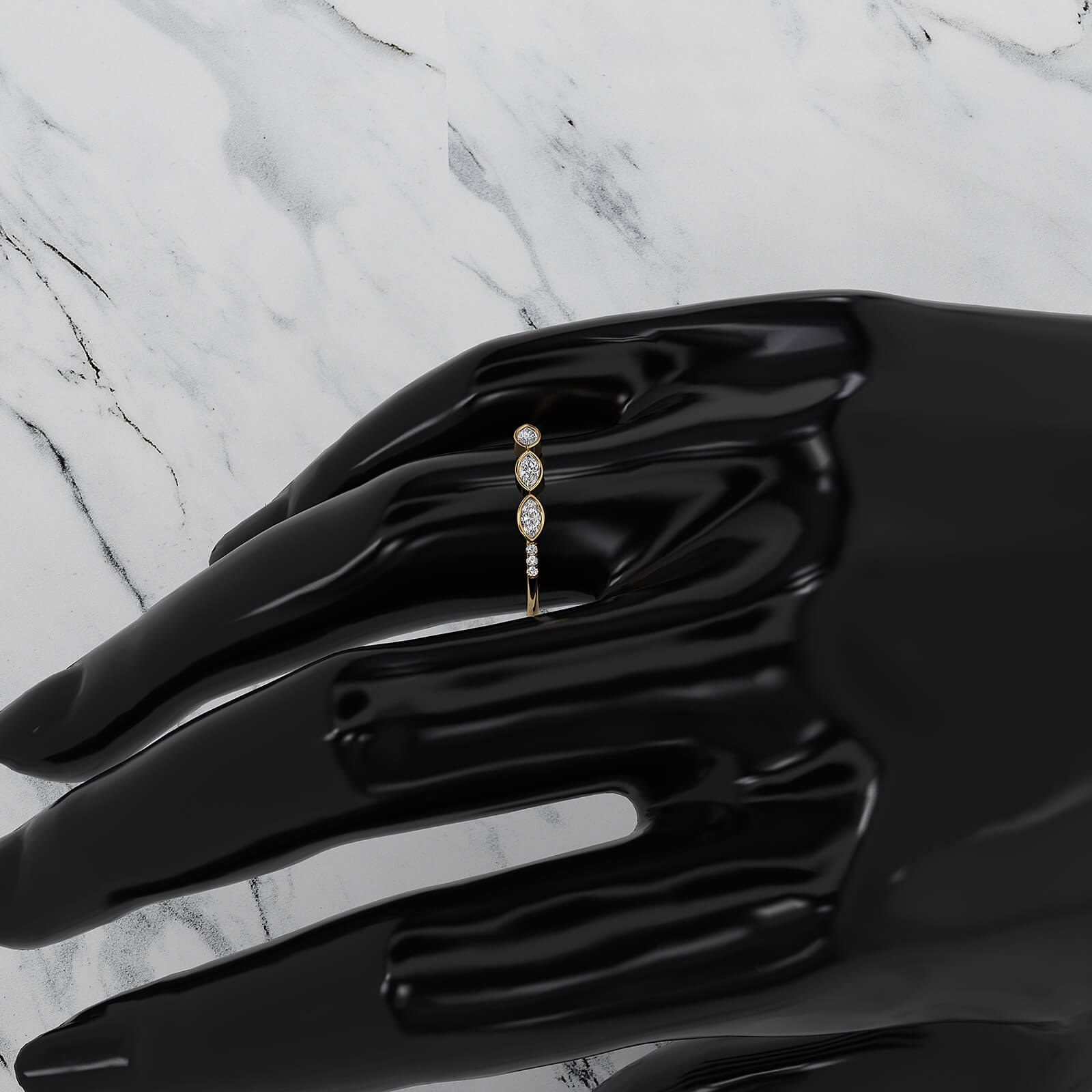 Stackable 3 Stone Bezel Set Marquise Lab Diamond Fashion Ring 0.19ctw.