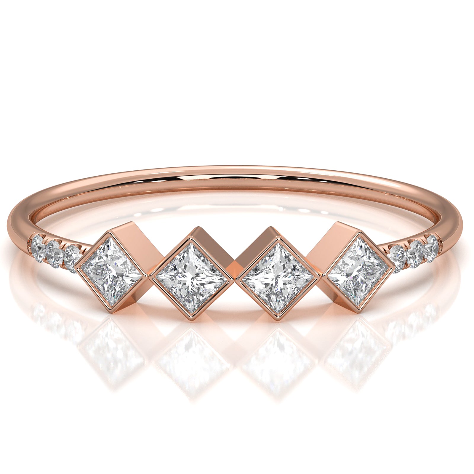 4 Stone Cluster Bezel Set Round Lab Diamond Fashion Ring 0.23ctw.