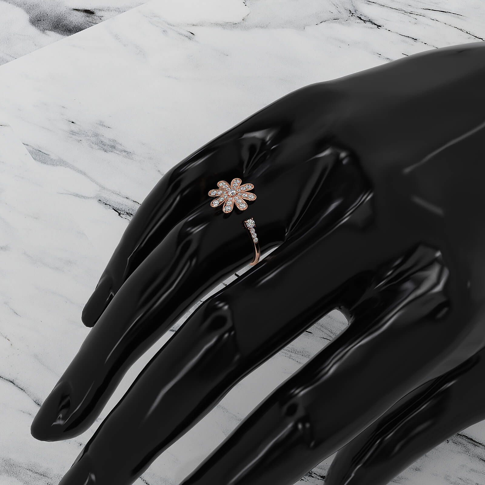 Flower Cluster Minimalist Open Design Round Lab Diamond Fashion Ring 0.27ctw.