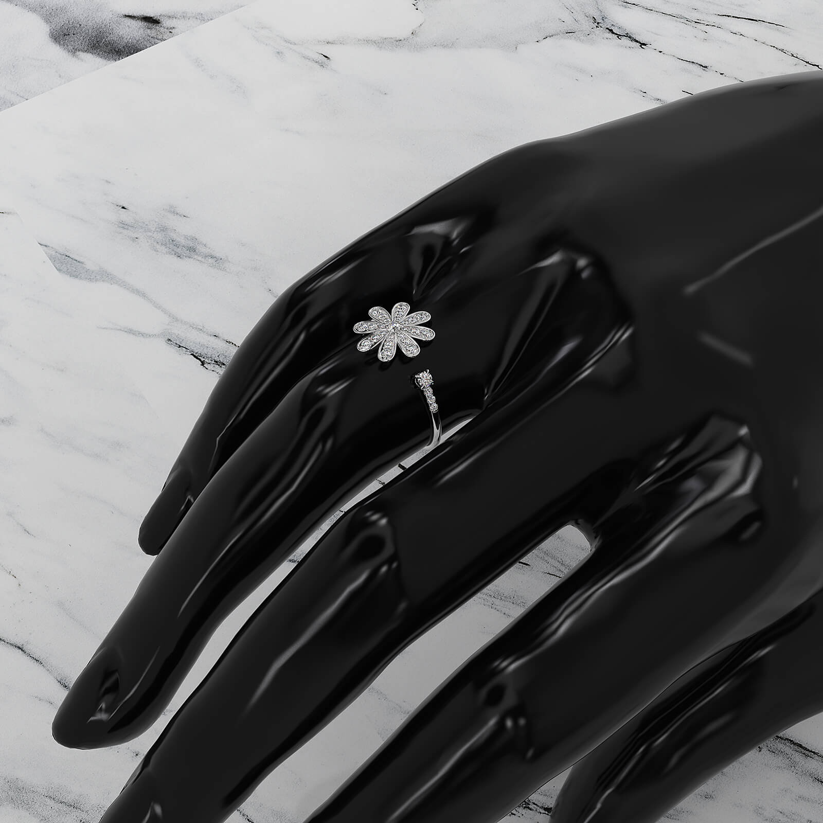 Flower Cluster Minimalist Open Design Round Lab Diamond Fashion Ring 0.27ctw.