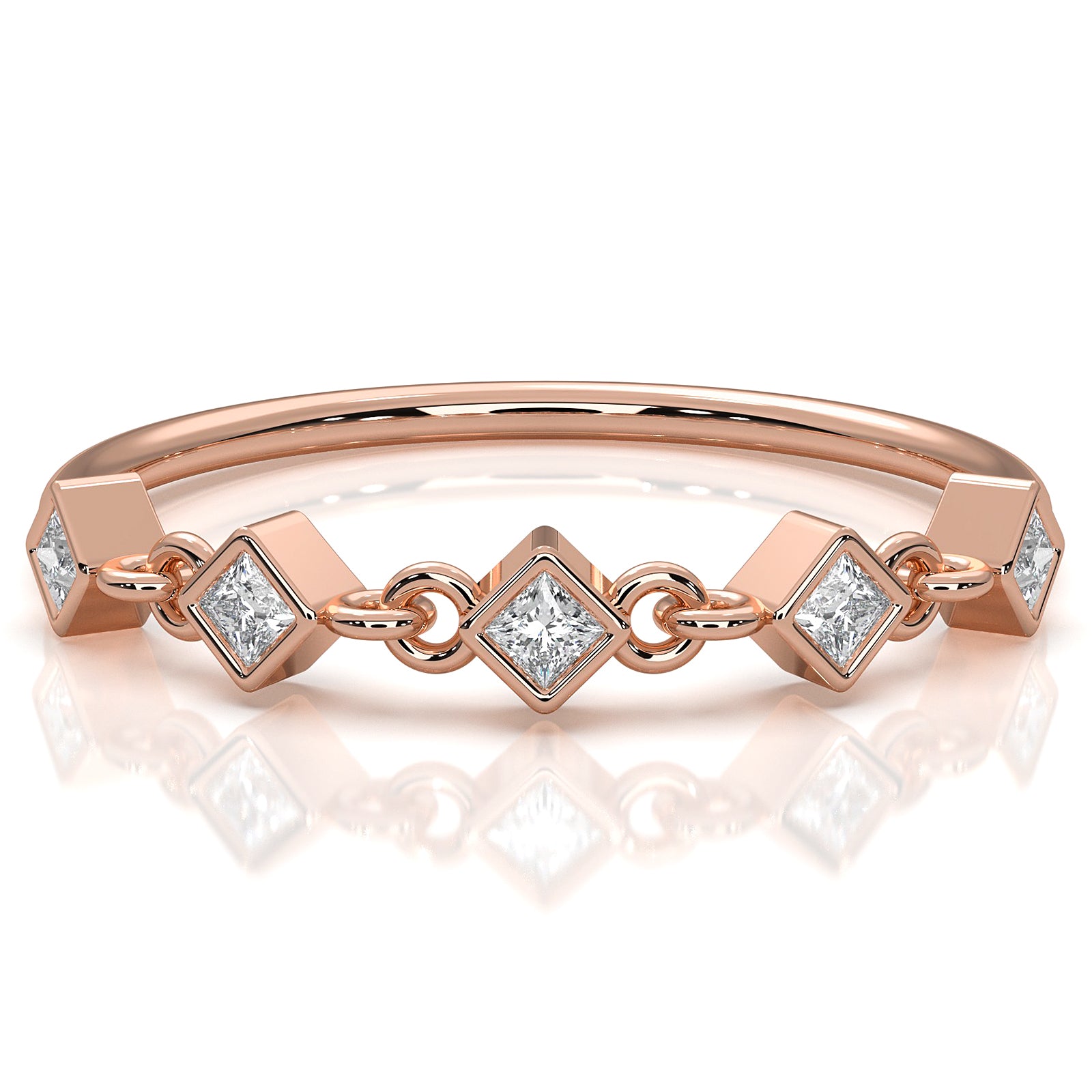 Stackable 5 Stone Chain Link Princess Lab Diamond Fashion Ring 0.11ctw.