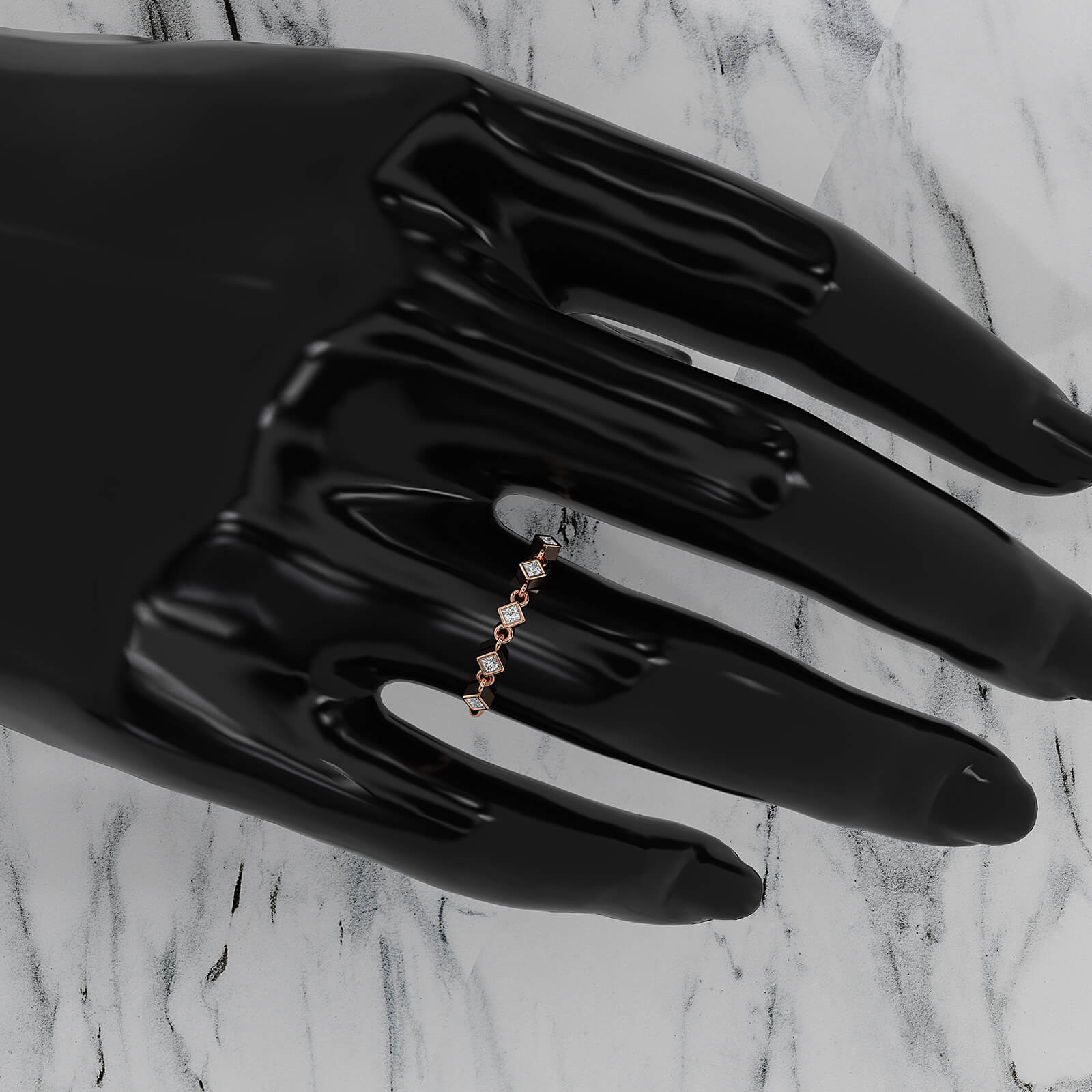 Stackable 5 Stone Chain Link Princess Lab Diamond Fashion Ring 0.11ctw.