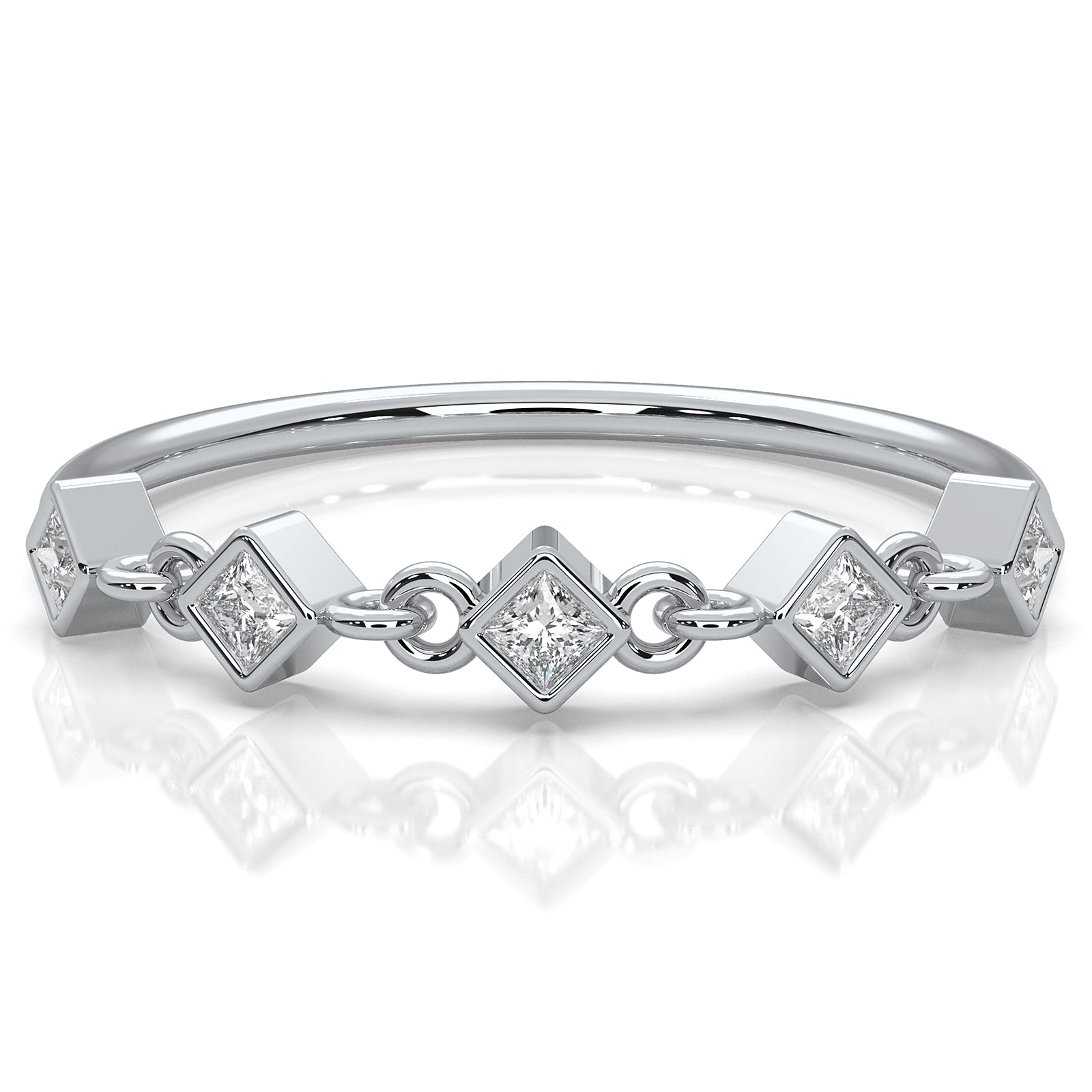 Stackable 5 Stone Chain Link Princess Lab Diamond Fashion Ring 0.11ctw.