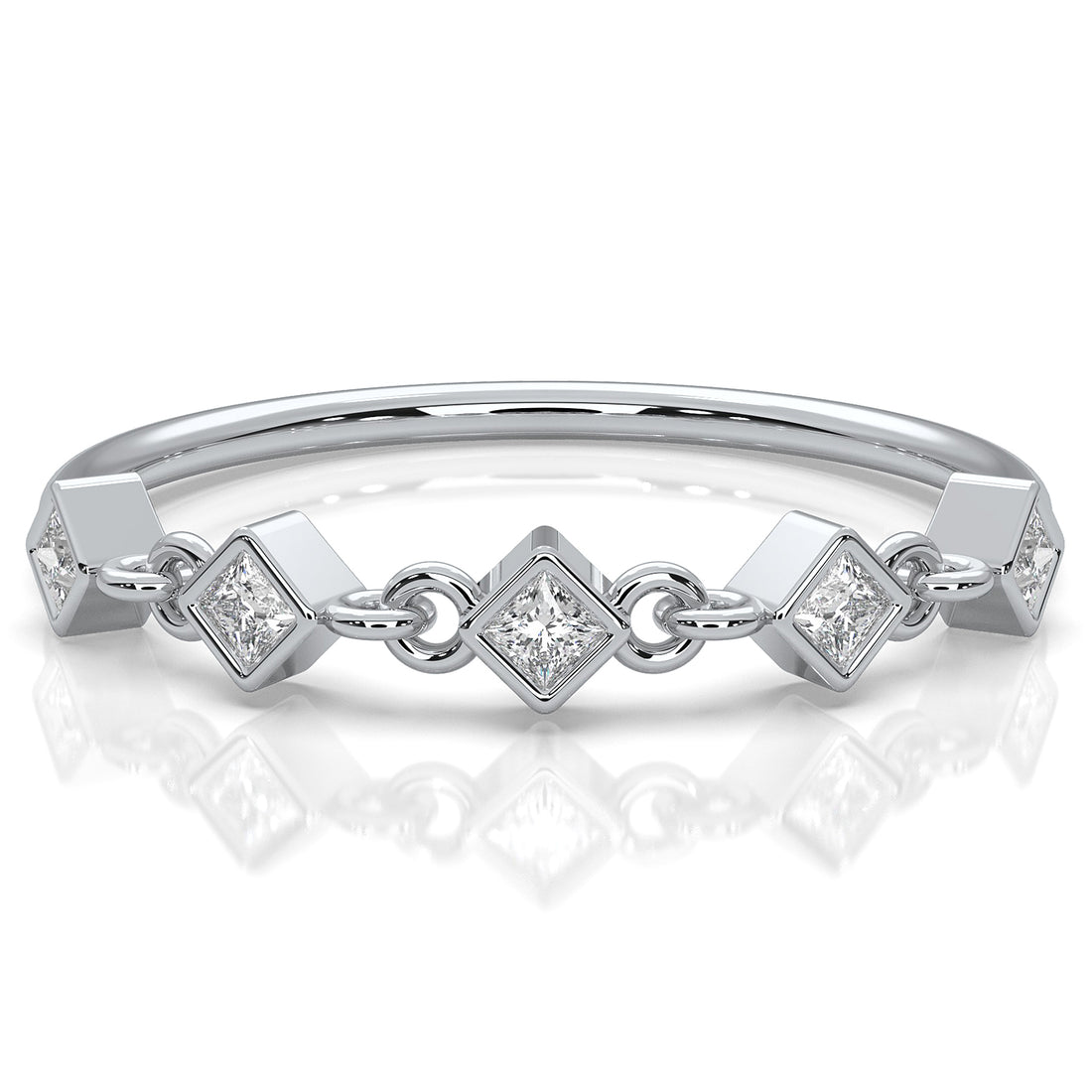 Stackable 5 Stone Chain Link Princess Lab Diamond Fashion Ring 0.11ctw.