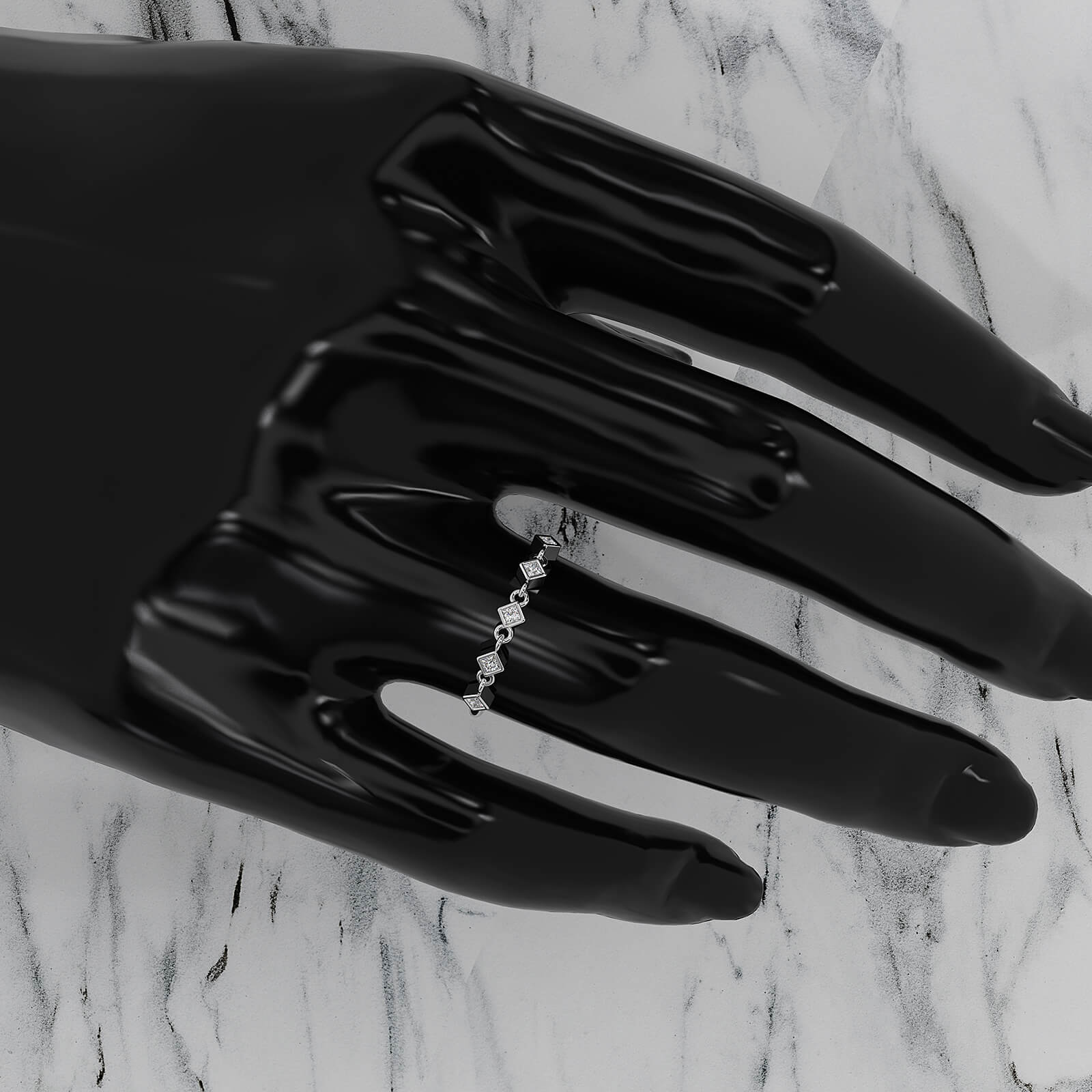 Stackable 5 Stone Chain Link Princess Lab Diamond Fashion Ring 0.11ctw.