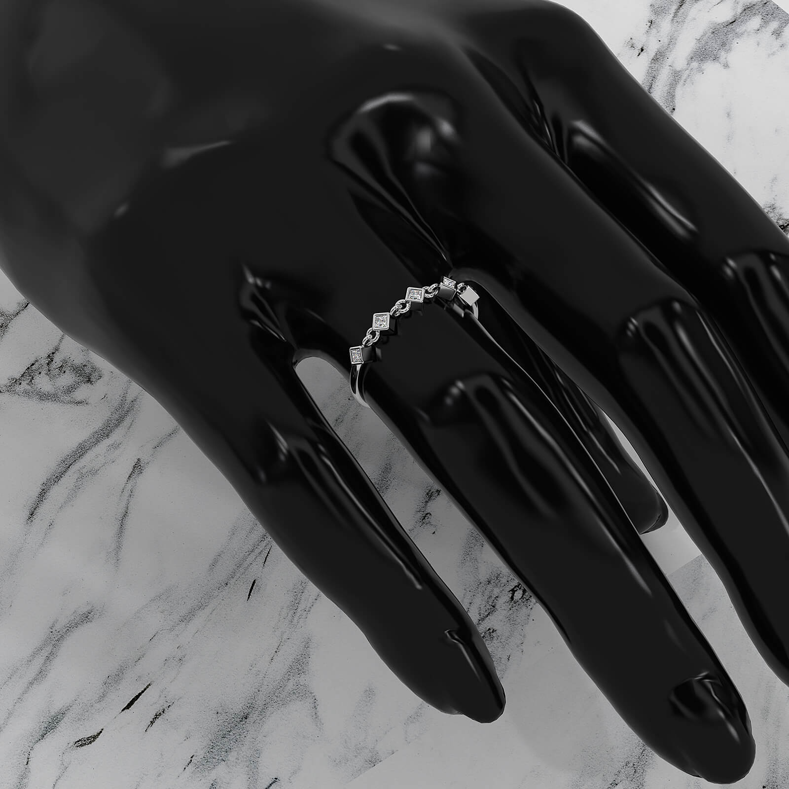 Stackable 5 Stone Chain Link Princess Lab Diamond Fashion Ring 0.11ctw.