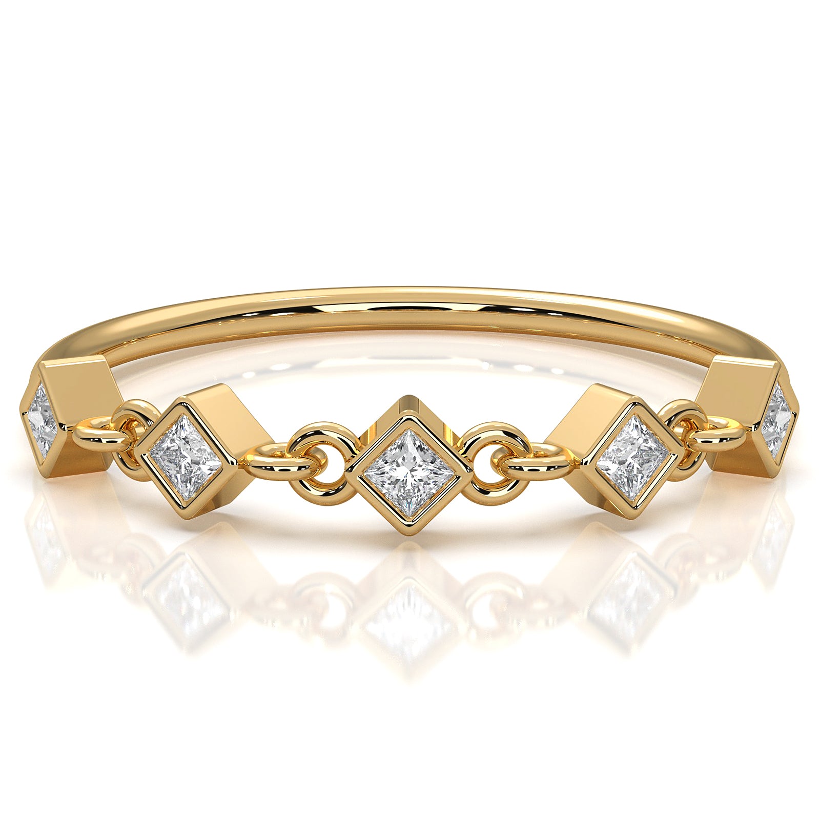 Stackable 5 Stone Chain Link Princess Lab Diamond Fashion Ring 0.11ctw.