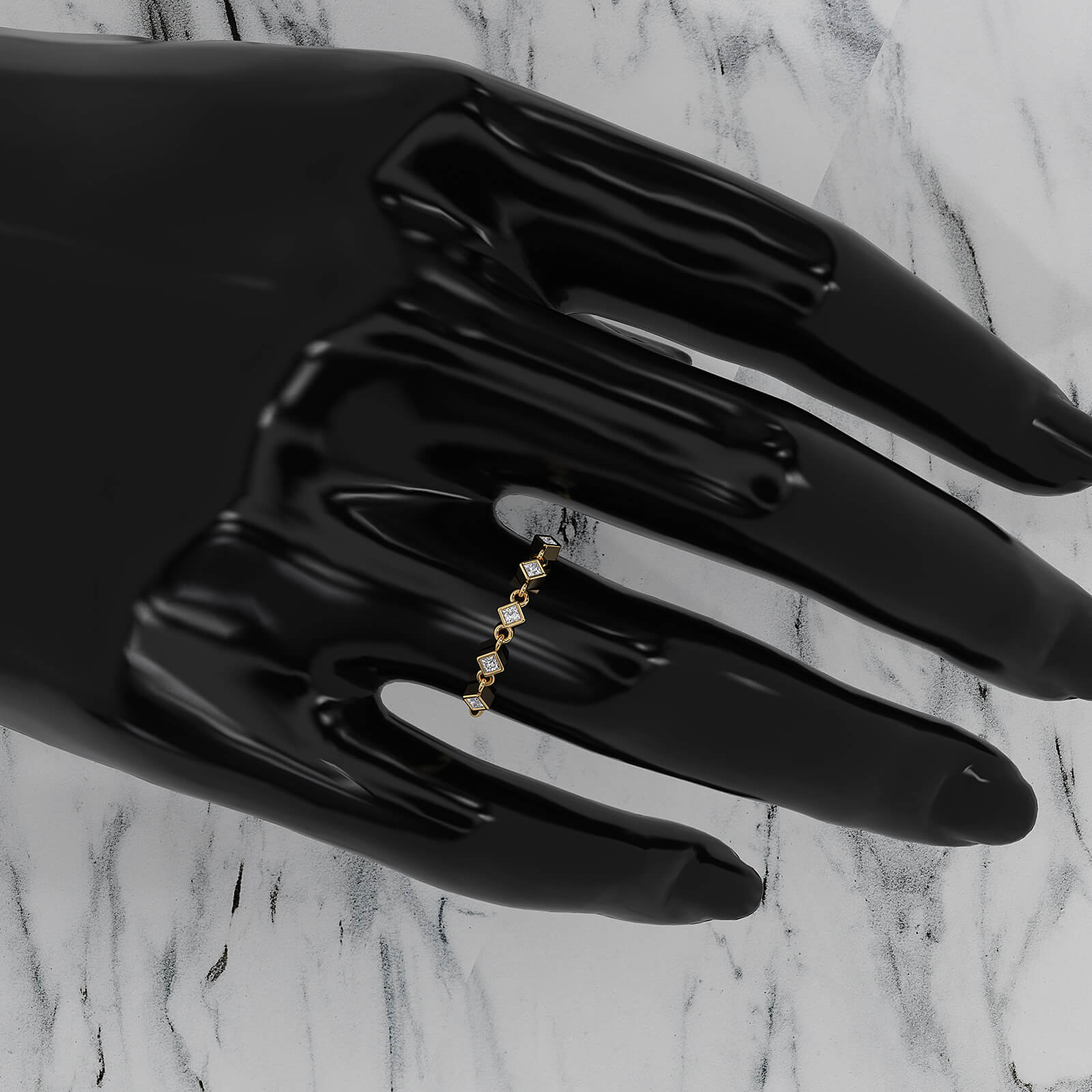 Stackable 5 Stone Chain Link Princess Lab Diamond Fashion Ring 0.11ctw.