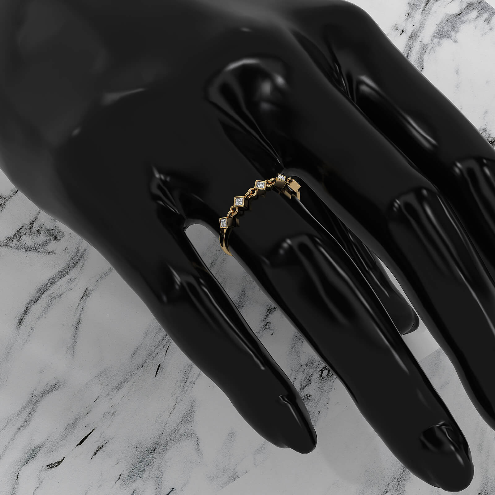 Stackable 5 Stone Chain Link Princess Lab Diamond Fashion Ring 0.11ctw.