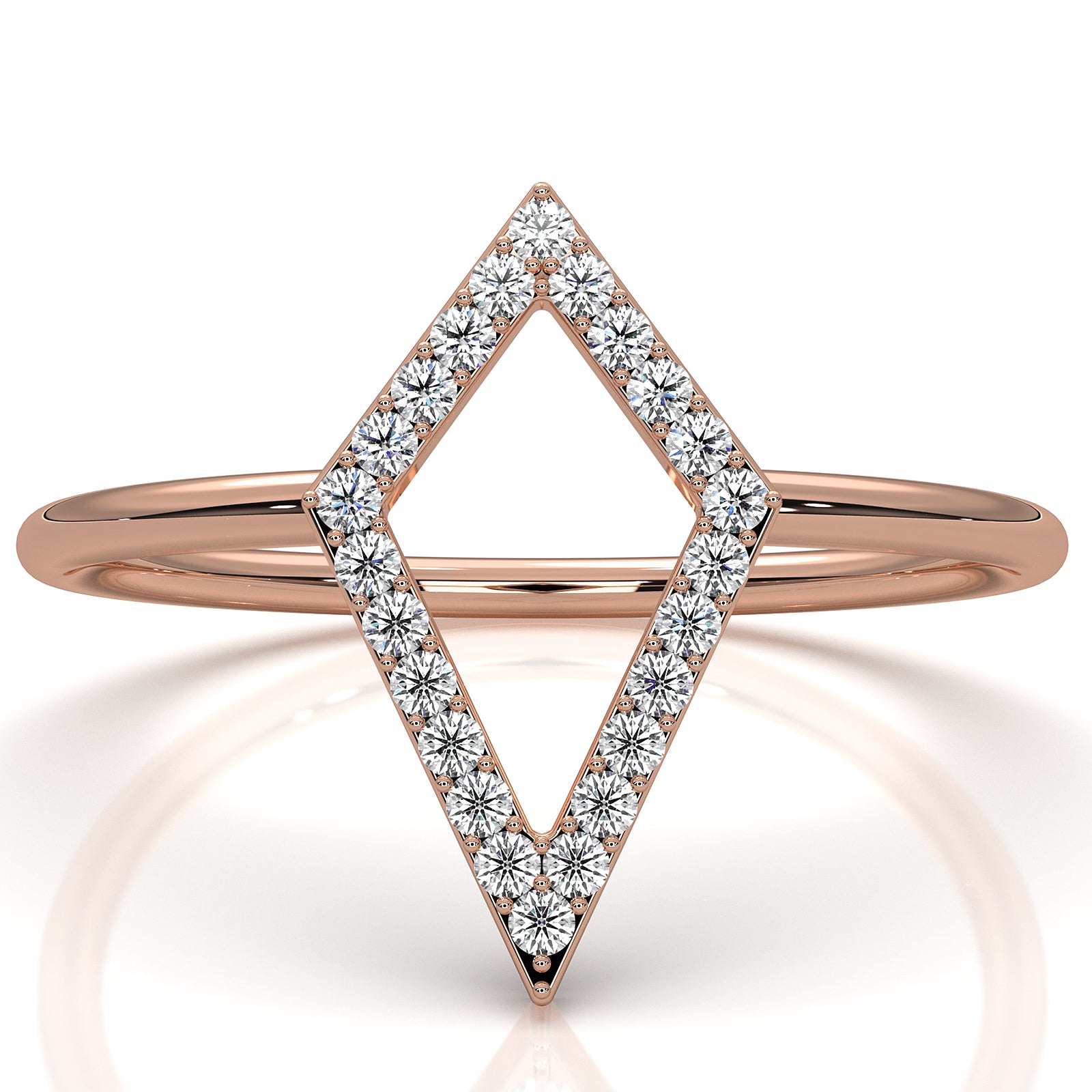 Open Kite Shape Pave Set Lab Diamond Fashion Anniversary Ring 0.1ctw.