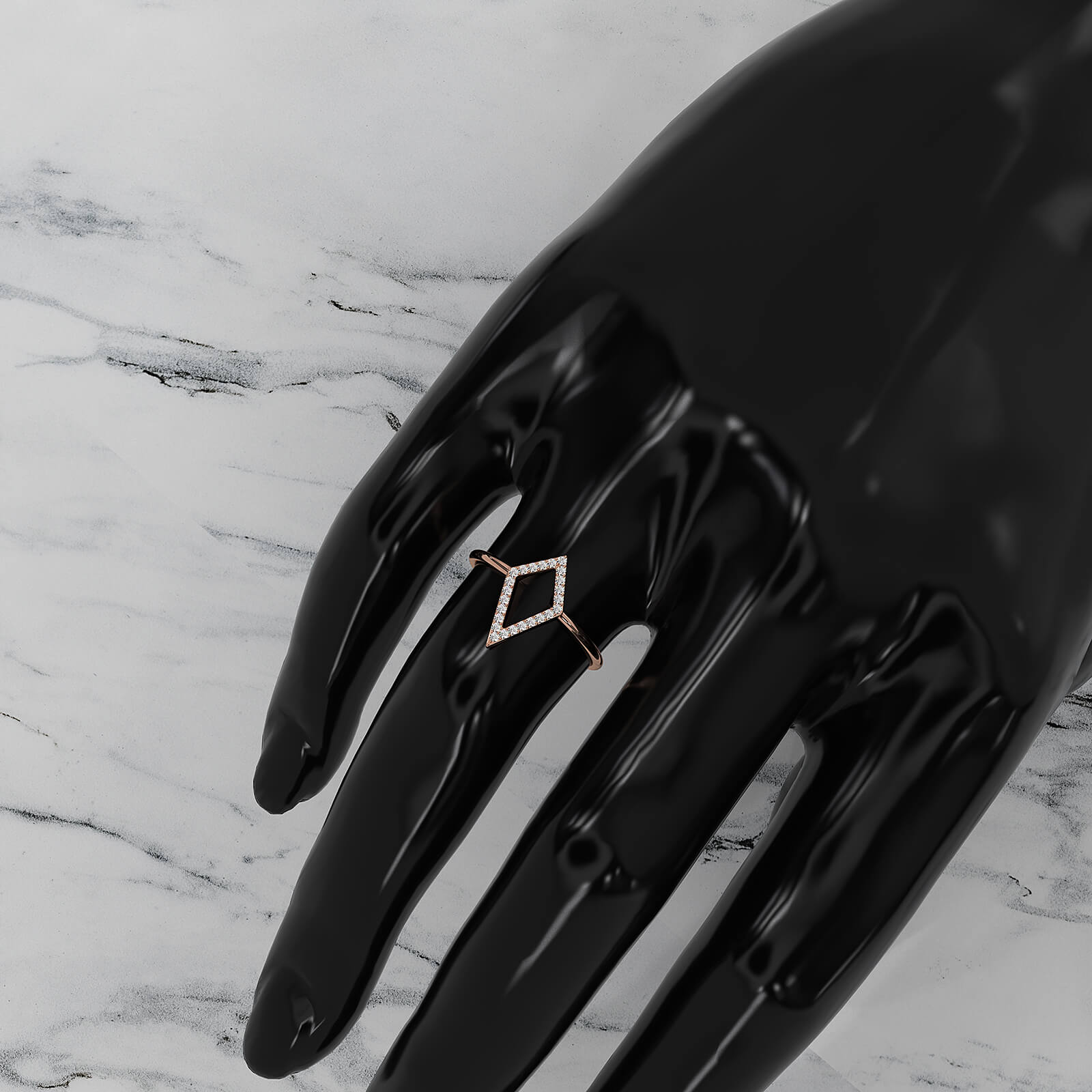 Open Kite Shape Pave Set Lab Diamond Fashion Anniversary Ring 0.1ctw.