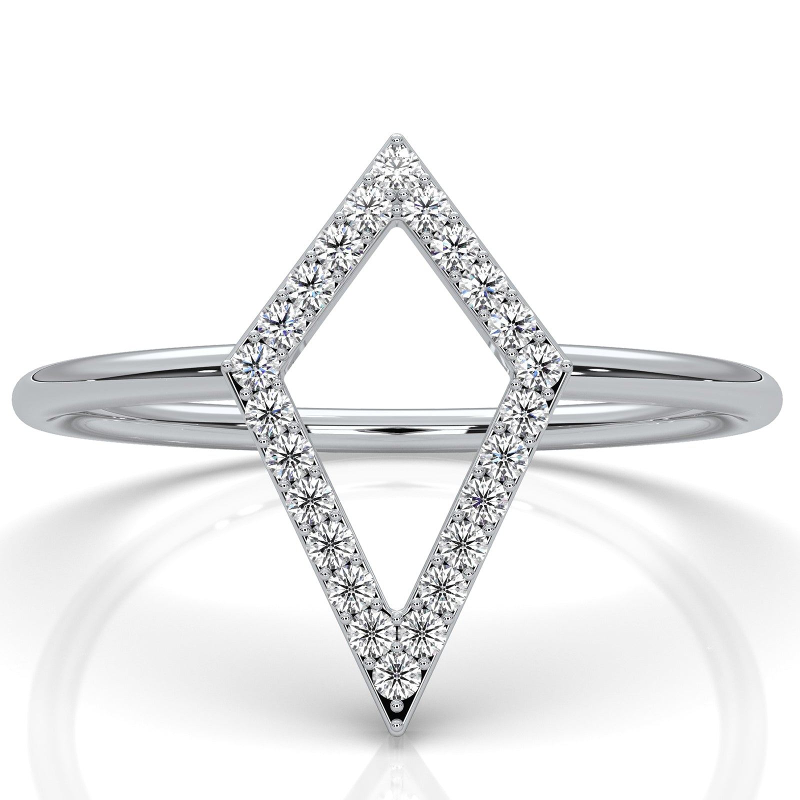 Open Kite Shape Pave Set Lab Diamond Fashion Anniversary Ring 0.1ctw.