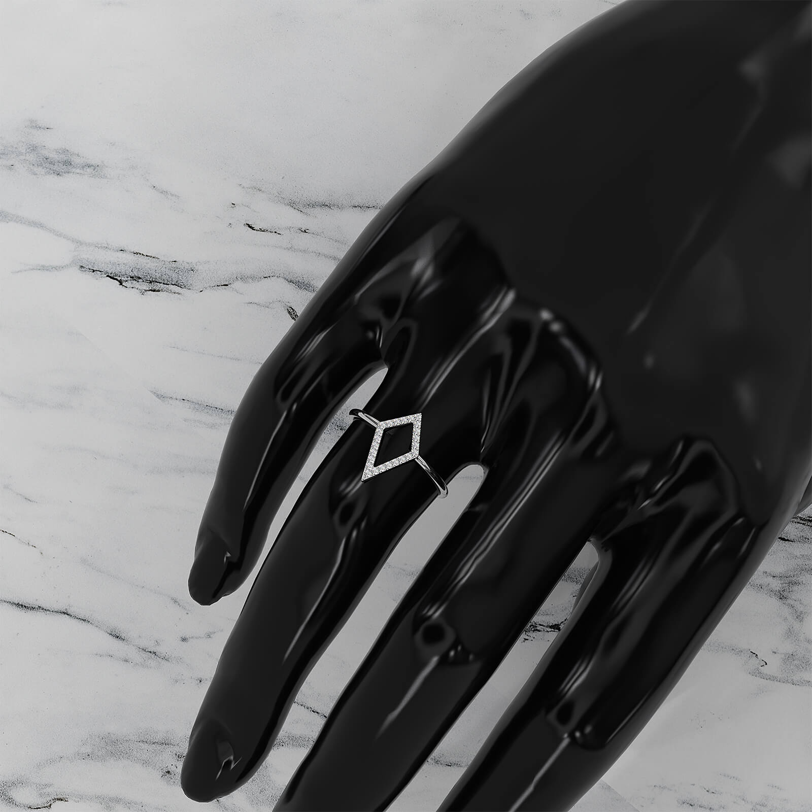 Open Kite Shape Pave Set Lab Diamond Fashion Anniversary Ring 0.1ctw.