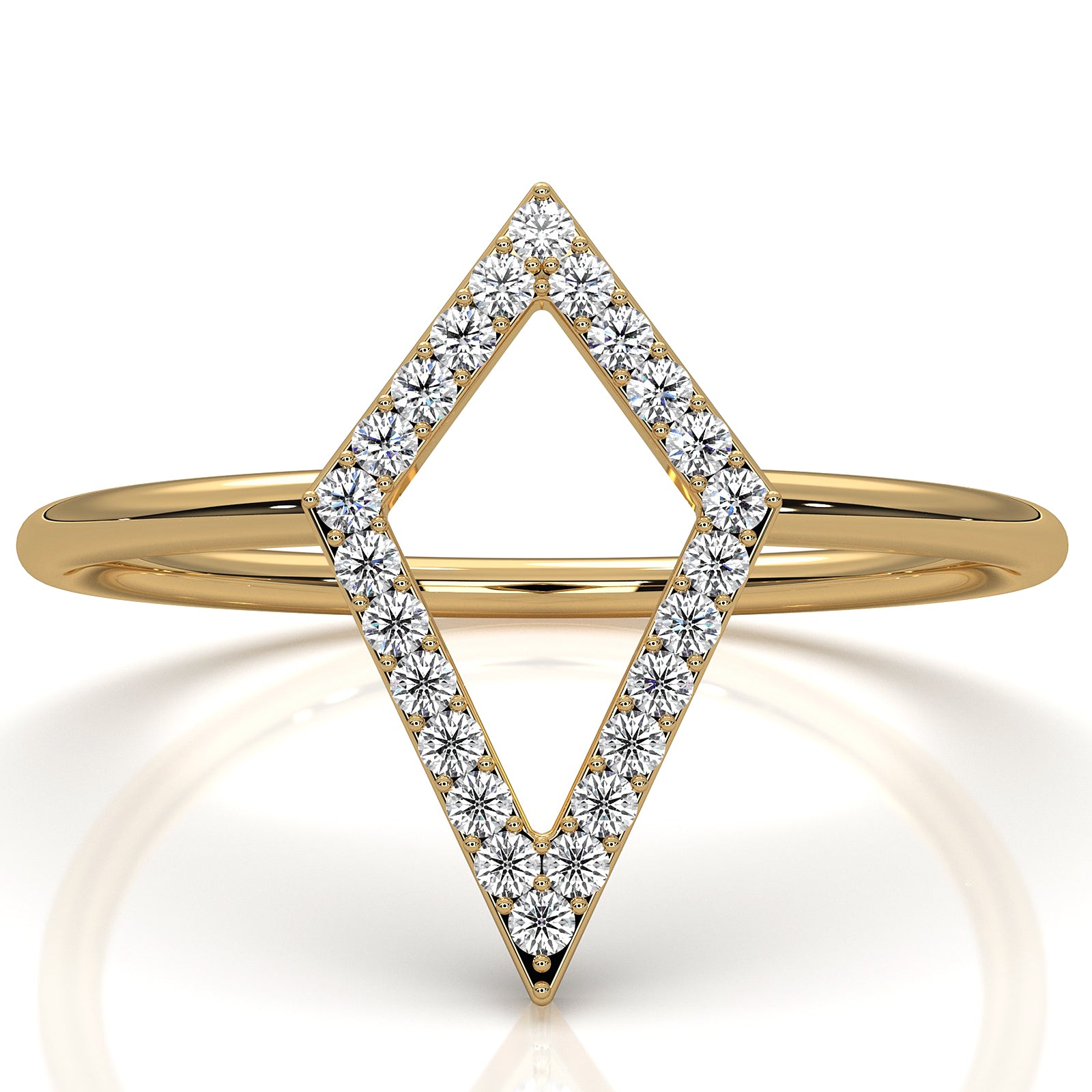 Open Kite Shape Pave Set Lab Diamond Fashion Anniversary Ring 0.1ctw.