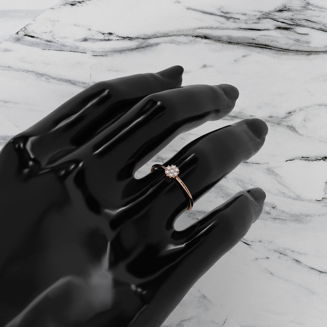 Unique Cluster Round Lab Diamond Prong Set Promise Ring 0.09ctw.