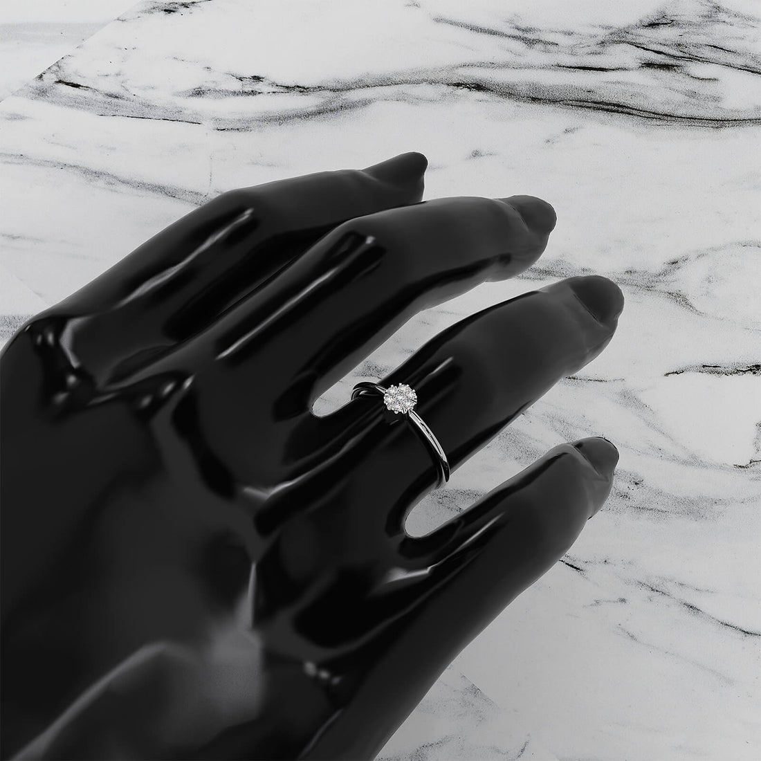 Unique Cluster Round Lab Diamond Prong Set Promise Ring 0.09ctw.