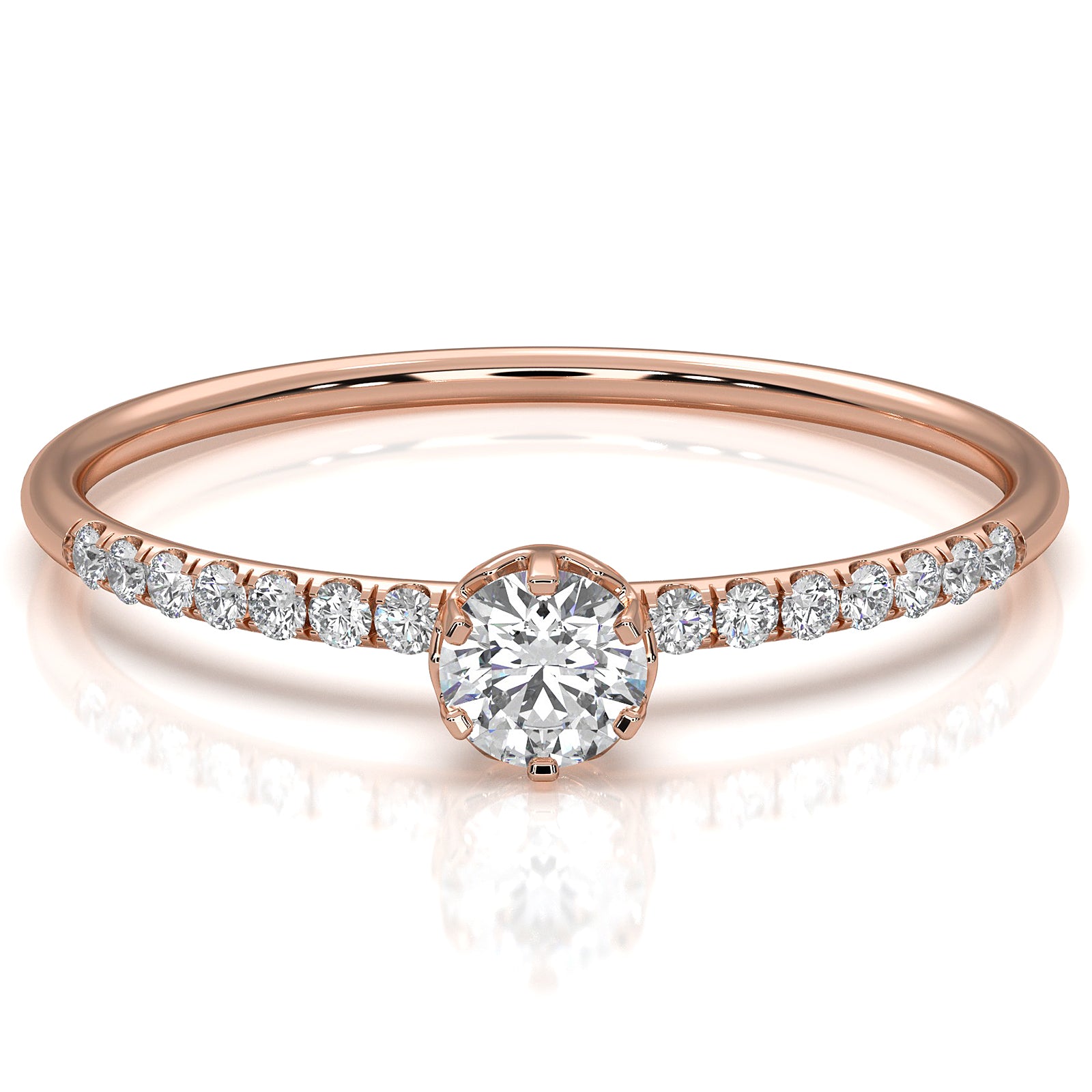 Classic French U Cut Pave Set Round Lab Diamond Fashion Ring 0.19ctw.