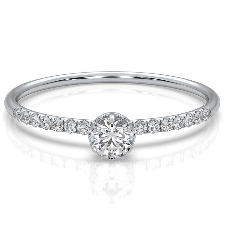 Classic French U Cut Pave Set Round Lab Diamond Fashion Ring 0.19ctw.