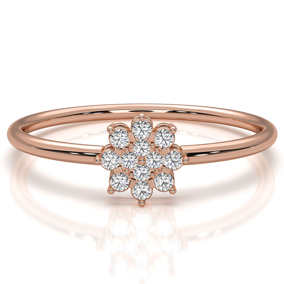 Floral Design Cluster Minimalist Round Lab Diamond Promise Ring 0.07ctw.